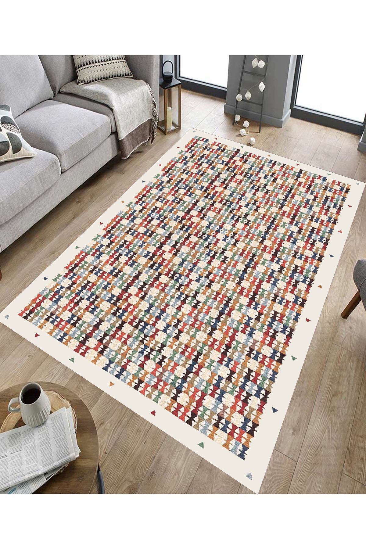 GNL HOME Üçgen Kilim Desenli Dijital Baskı Salon,Koridor,Mutfak,Balkon,Ofis Halısı