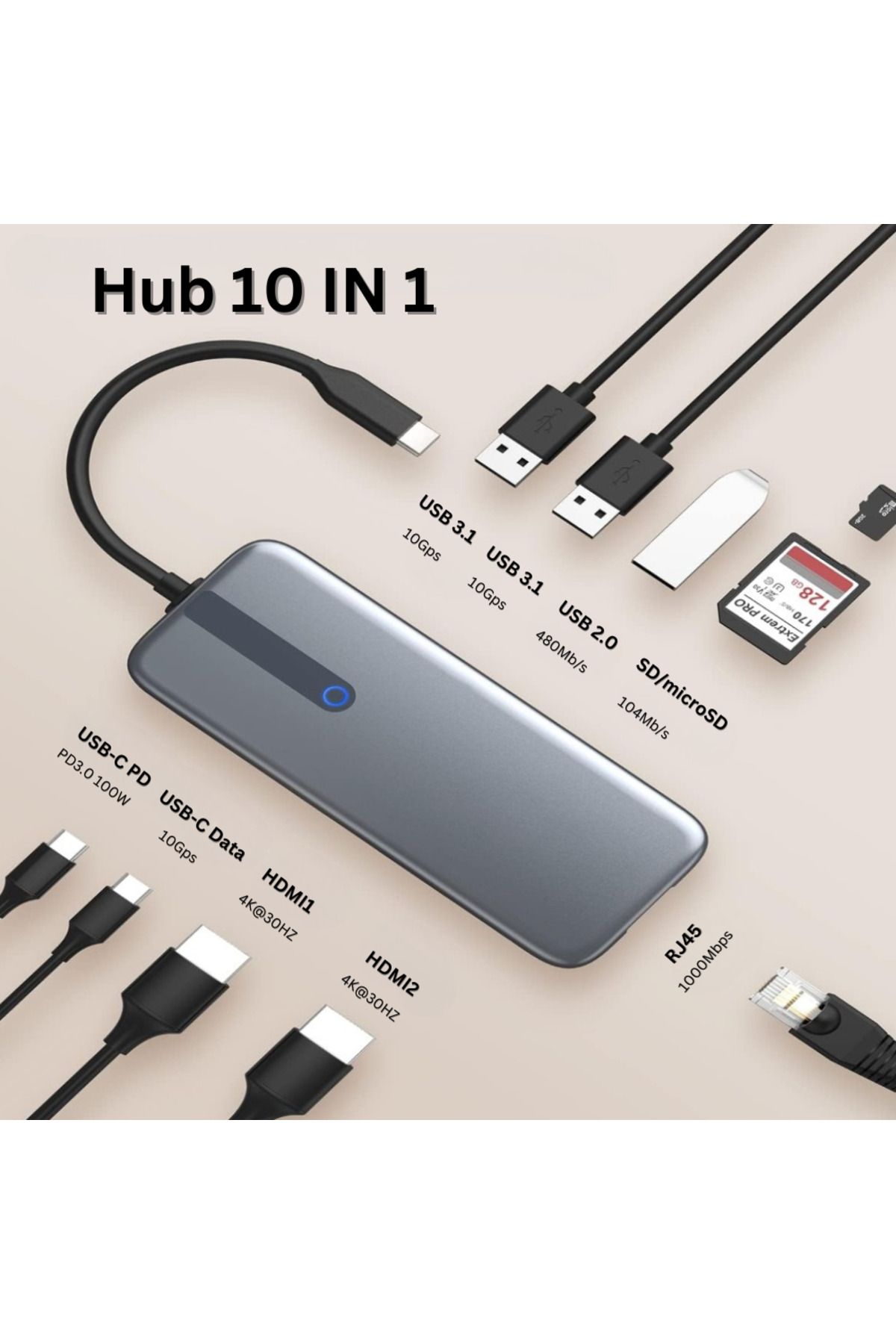 Velixo-10-in-1 Usb-c Hub: 2x Usb-a 3.1, 2x Hdmi 4k\@30hz, Usb-c, Rj45 Ethernet, 87w Pd, Sd/micro Sd Reader 2