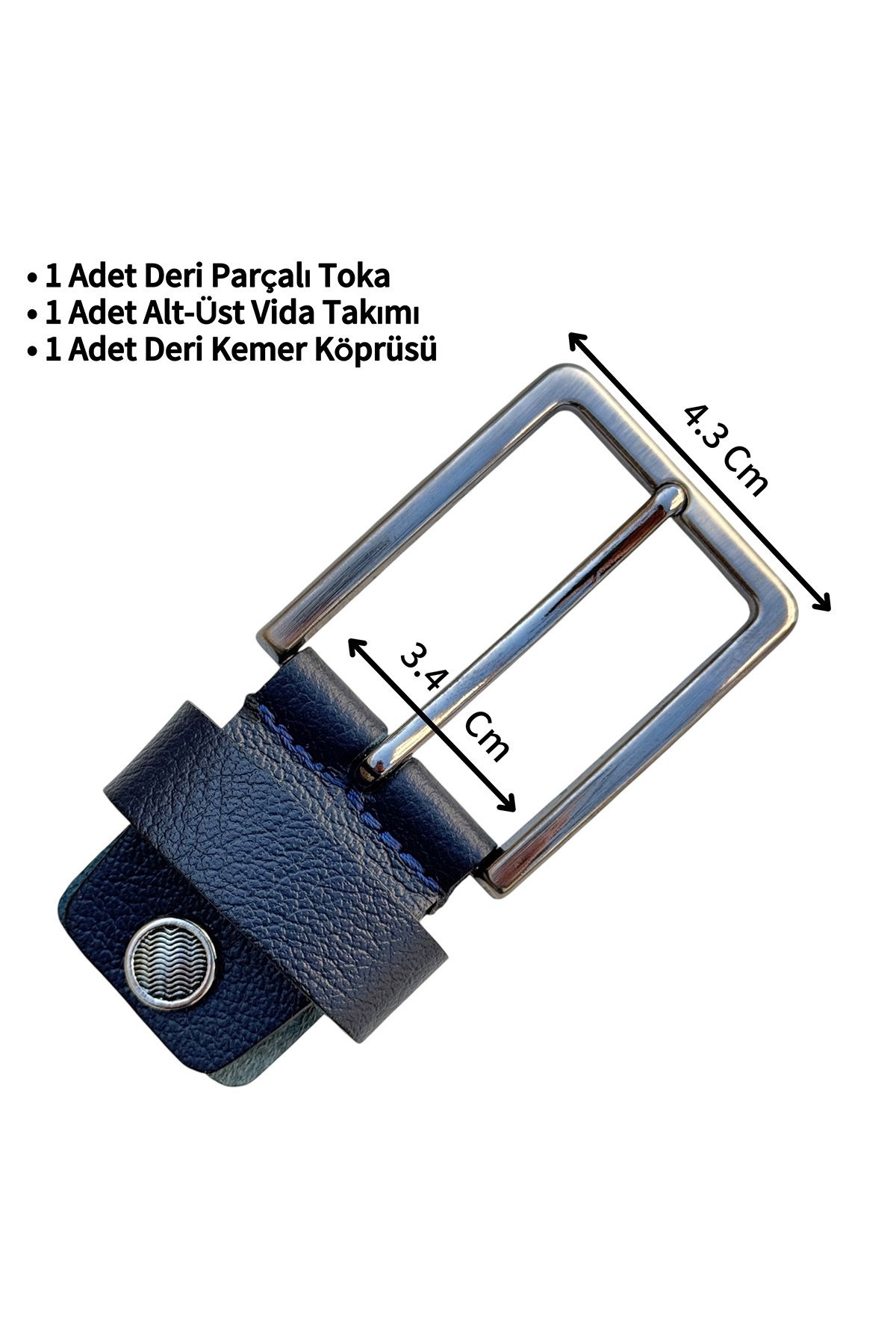 Süzer Deri 3.5 cm. Yedek Kemer Tokası Vidalı Hakiki Deri Lacivert