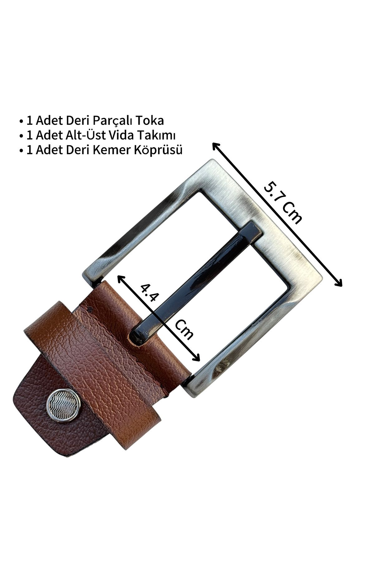 Süzer Deri 4.5 cm. Yedek Kemer Tokası Vidalı Hakiki Deri Taba