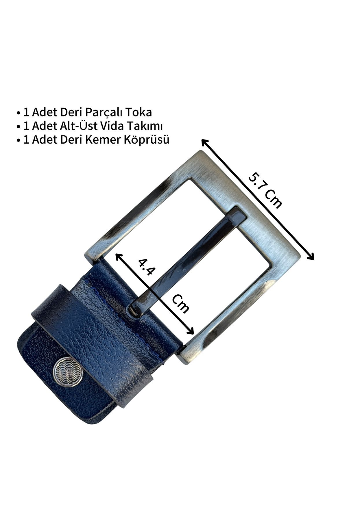 Süzer Deri 4.5 cm. Yedek Kemer Tokası Vidalı Hakiki Deri Lacivert