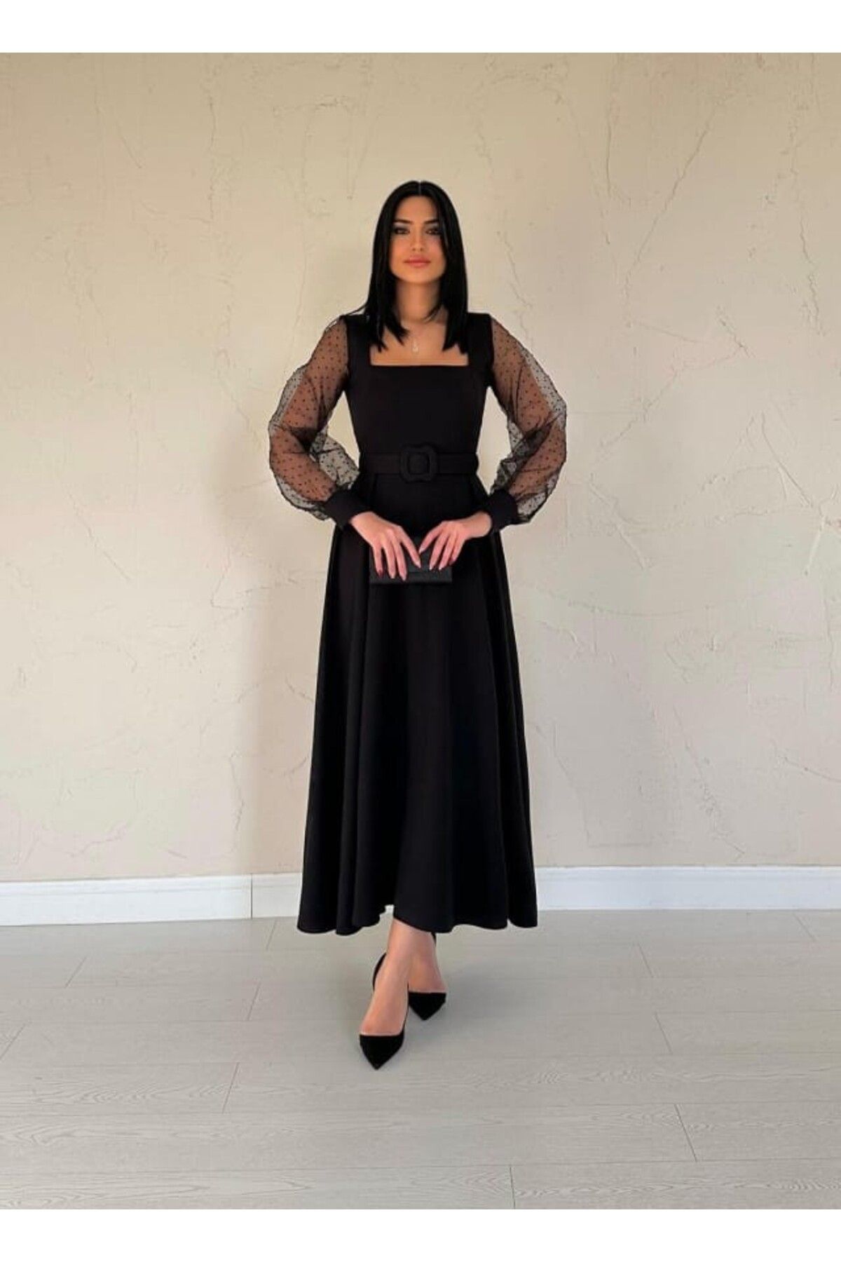 Cbm Siyah kolları organze kuplu elbise-SON GÖRSEL HEDİYE