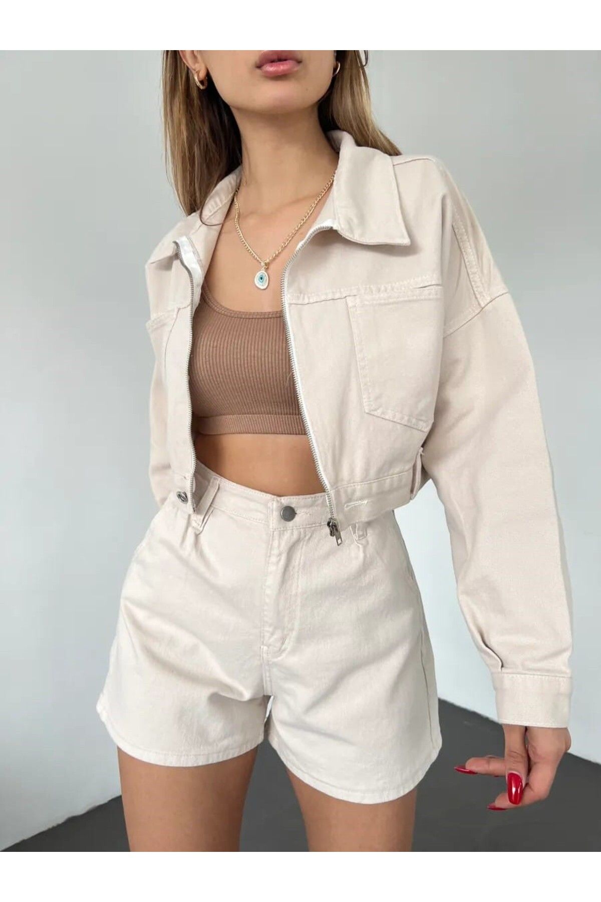 Pearl Life Kadın Fermuarlı Çift Cepli Denim Ceket