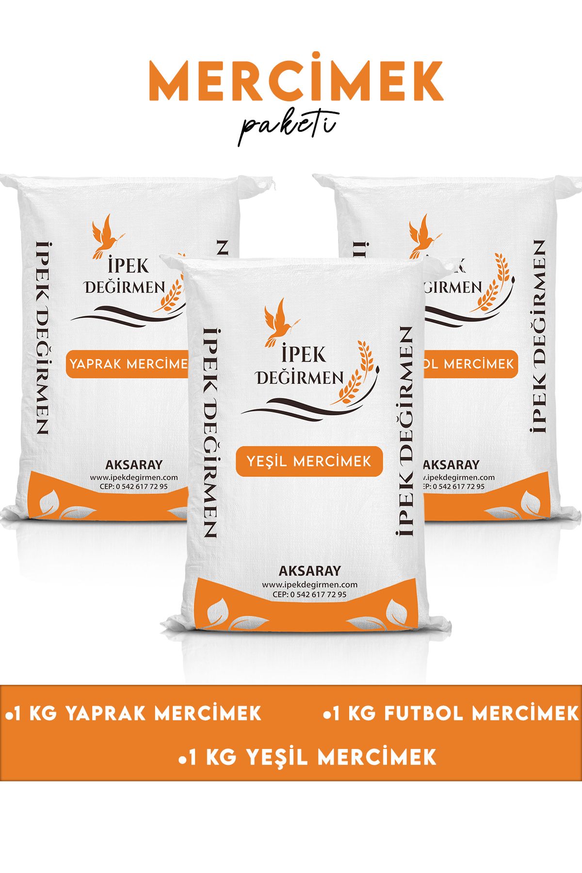 İpek Değirmen 3 KG Aile Boy Taş Değirmen Mercimek Paketi