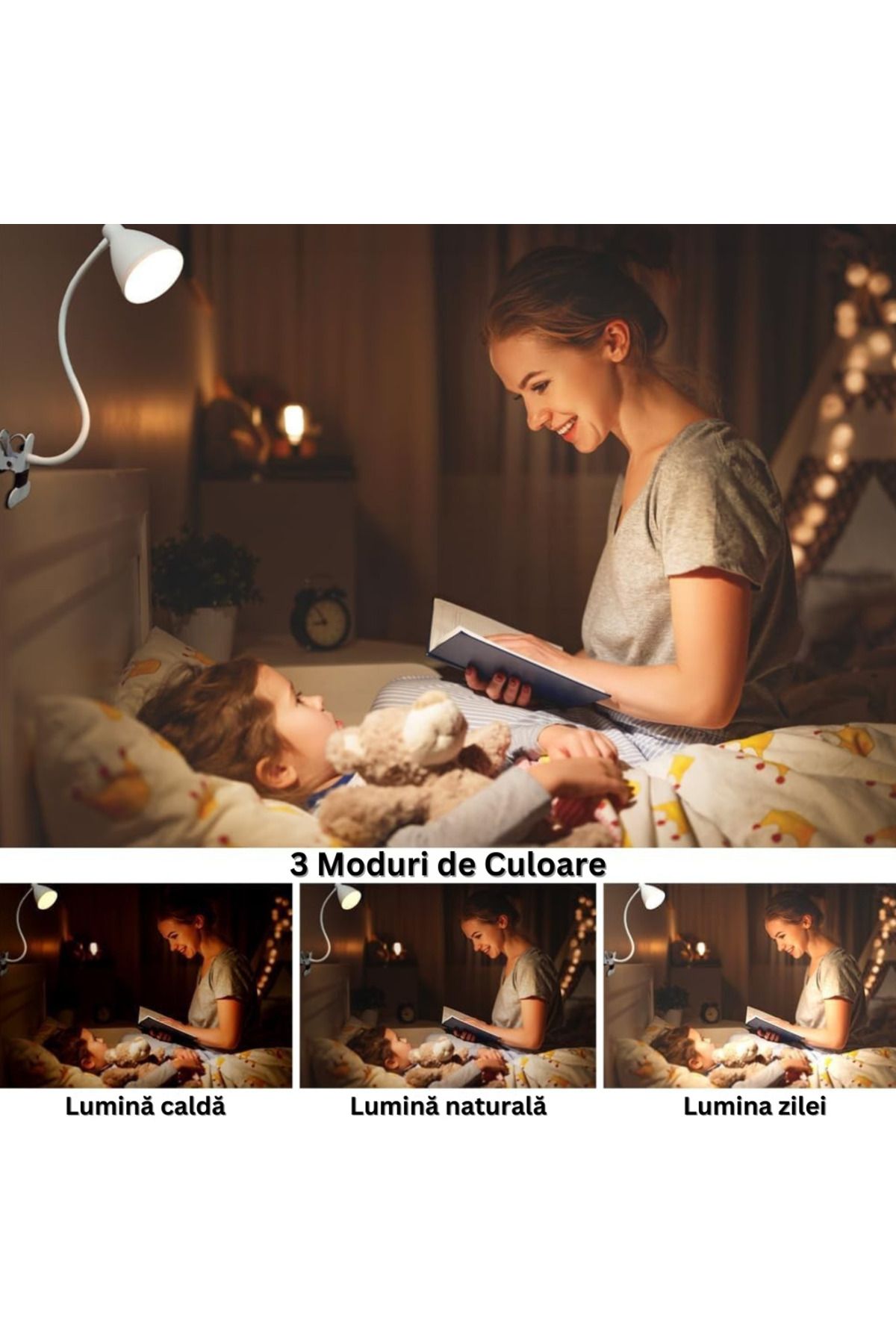 Velixo-Reading Lamp, 24 Leds, 10 Brightness Levels, 3 Modes, 360° Flexible Arm, Clamp, Usb Powered 2