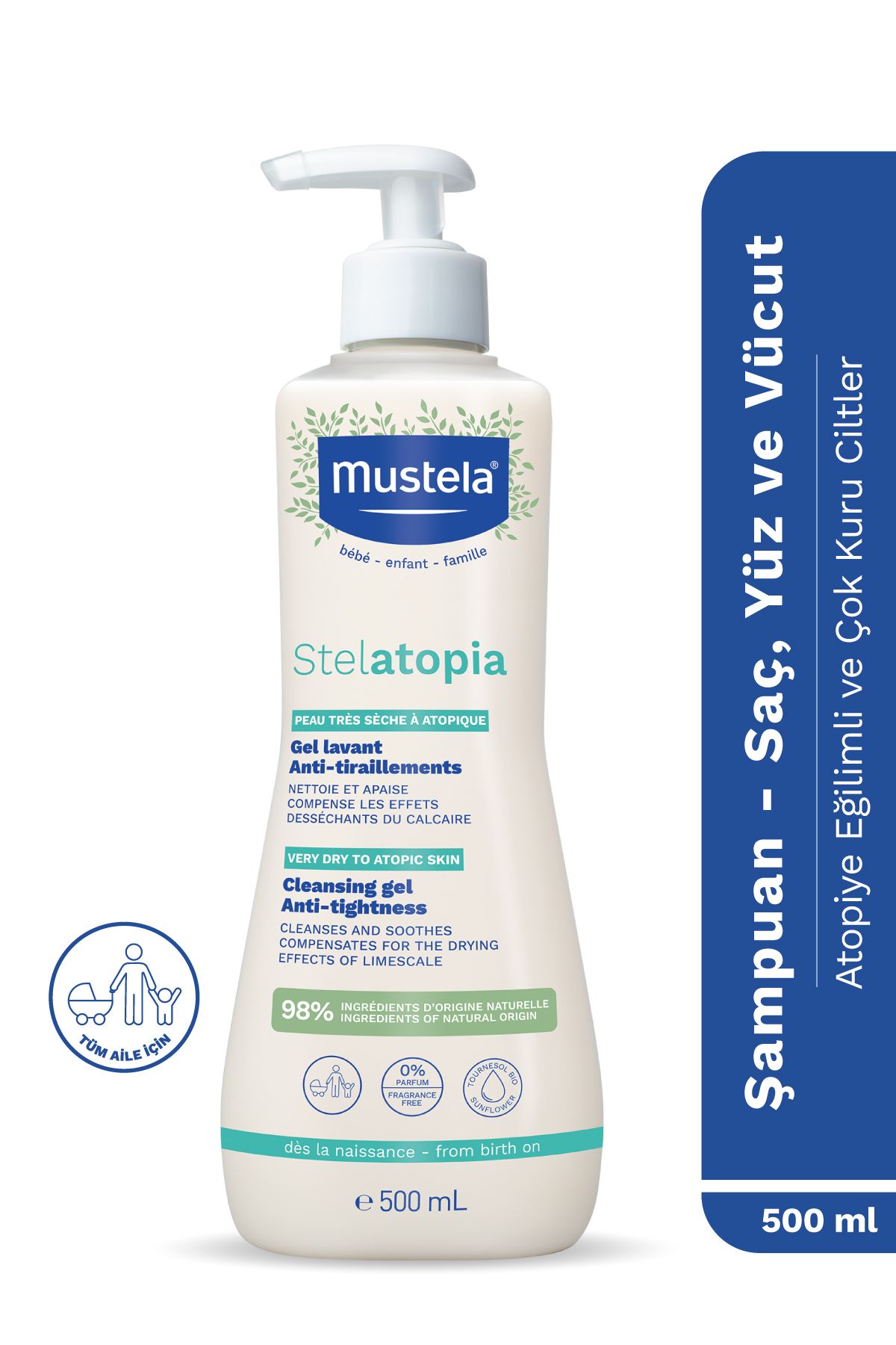 Mustela %98 Doğal İçerikli Stelatopia Çok Kuru ve Atopik Ciltler Nemlendirici Şampuan Yüz Vücut Saç 200ml