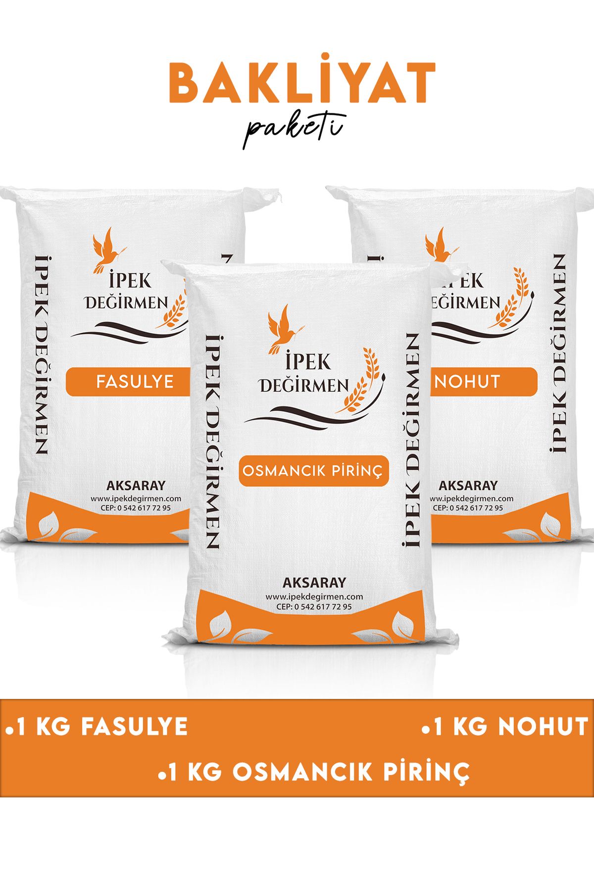 İpek Değirmen 3 KG Ekonomik Kuru Fasulye Pirinç Nohut Paketi