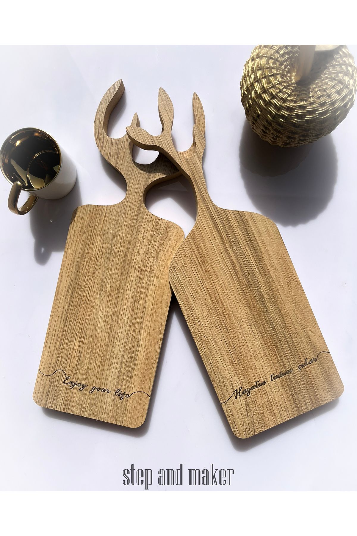 Step and Maker Ahşap Mdf 2'li Geyik Desenli Sunum Tabağı (Sofra, Mutfak, Kahve vb.)