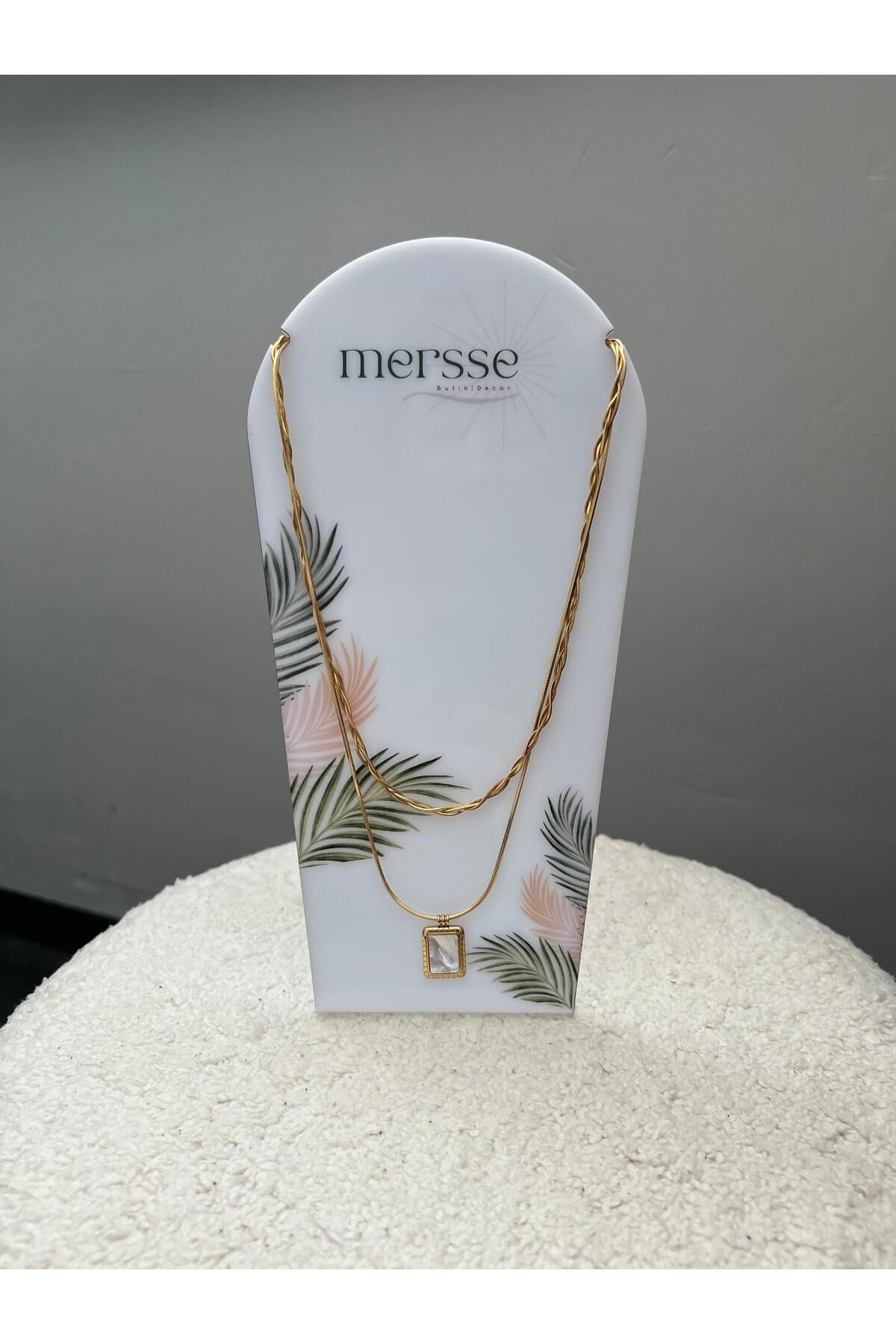 MERSSE Gold İkili Zincir & Dikdörtgen Kolye