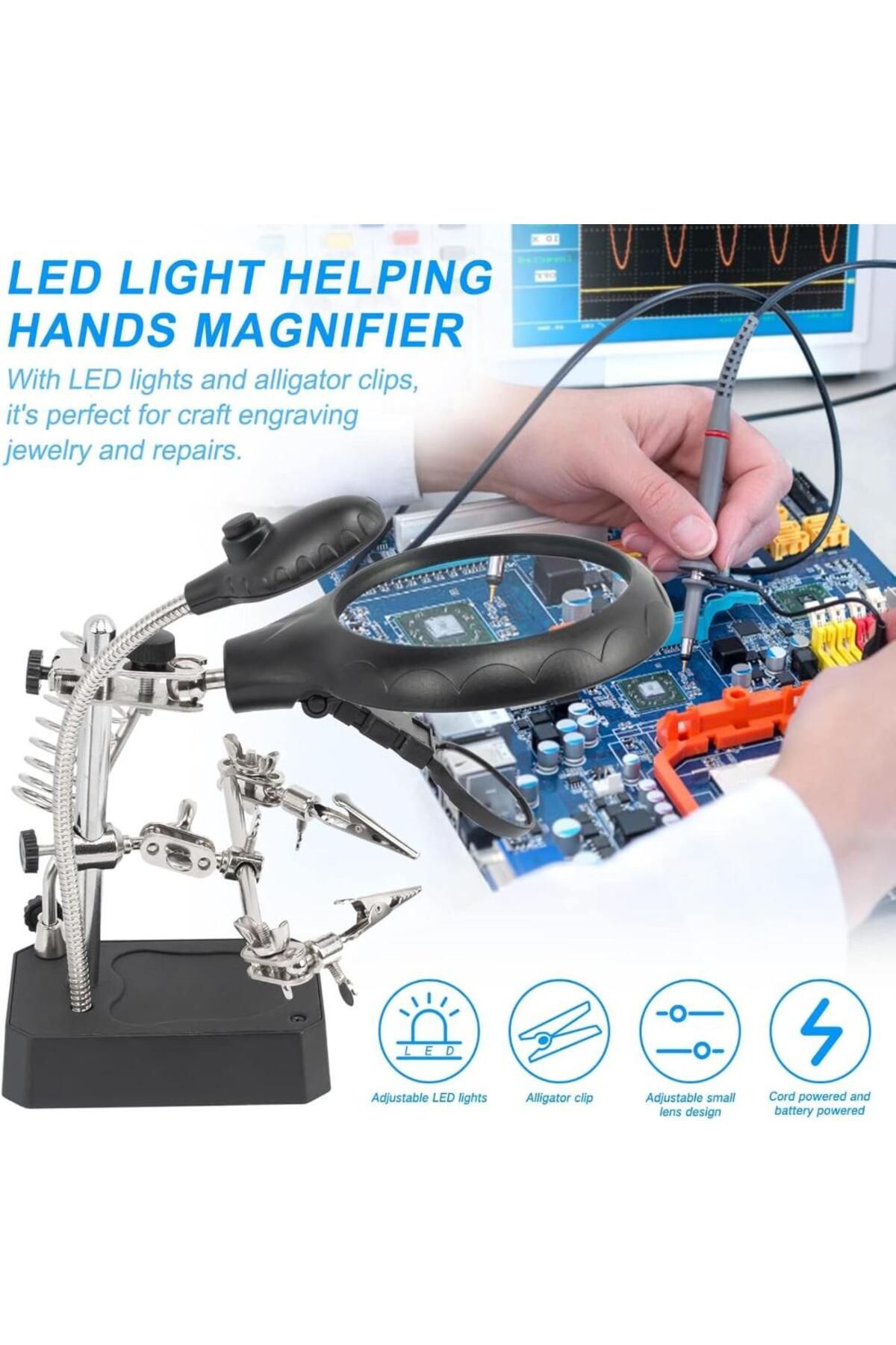 Velixo-Lupă de masă LED, 2.5x/7.5x/10x, clește de susținere, stativ Letcon, pentru electronică, bijuterii, circuite 2