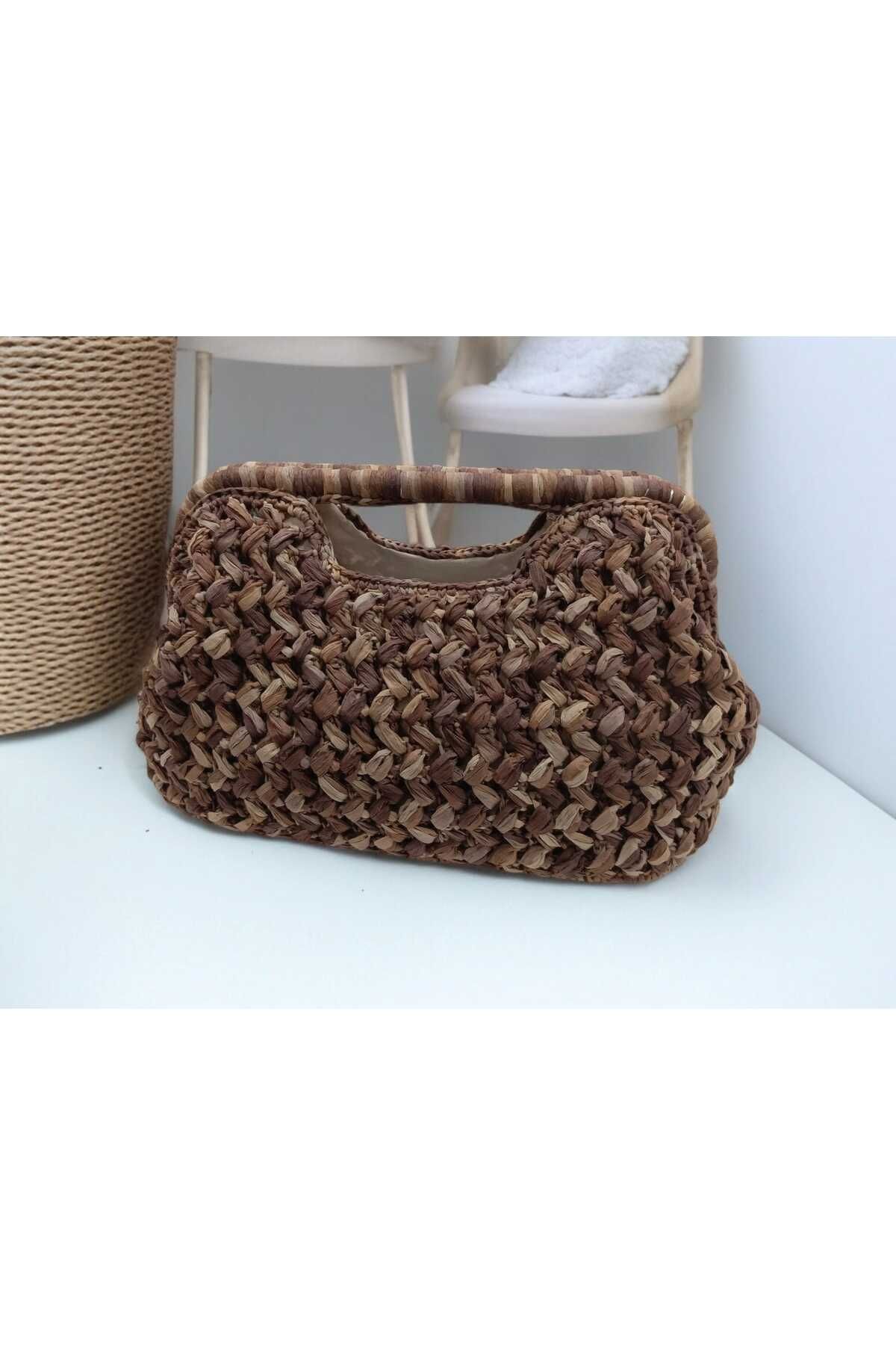 M.H.A.MİRAYHEDİYEAİLESİ El Yapımı Rafya İp Clutch El Çantası
