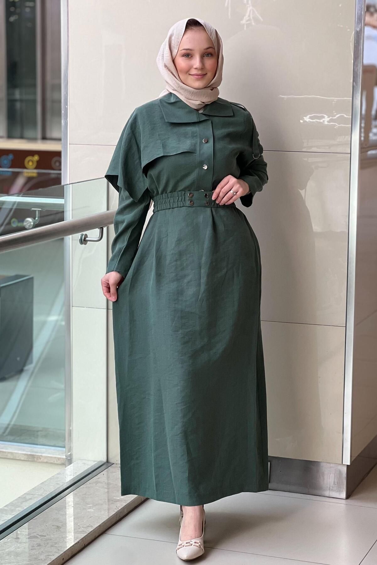Nuss-Four-Button Dress with Shoulder Cover 4