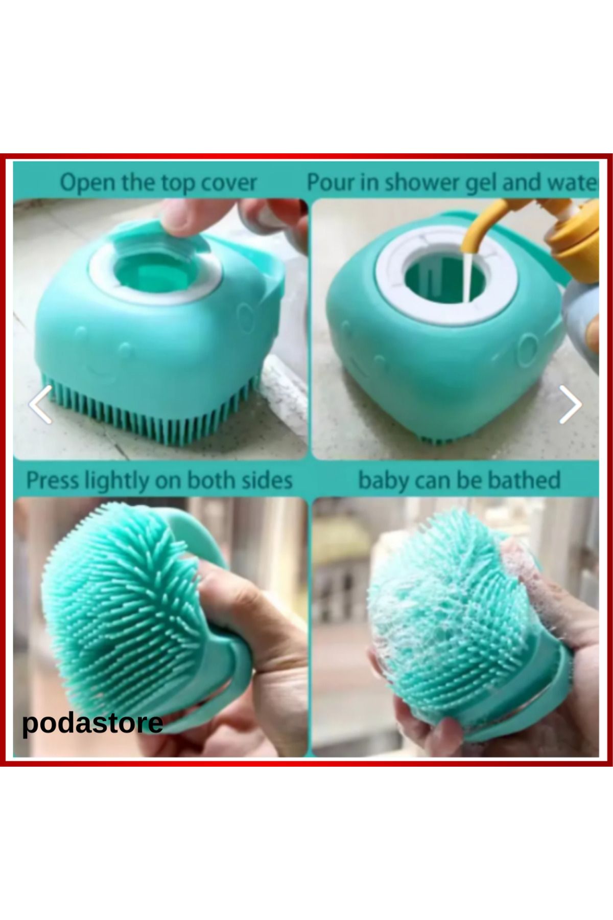 podastore Sıvı Şampuan Hazneli Silikon Banyo Kesesi | Masaj ve Temizlik İçin Yumuşak Dokulu