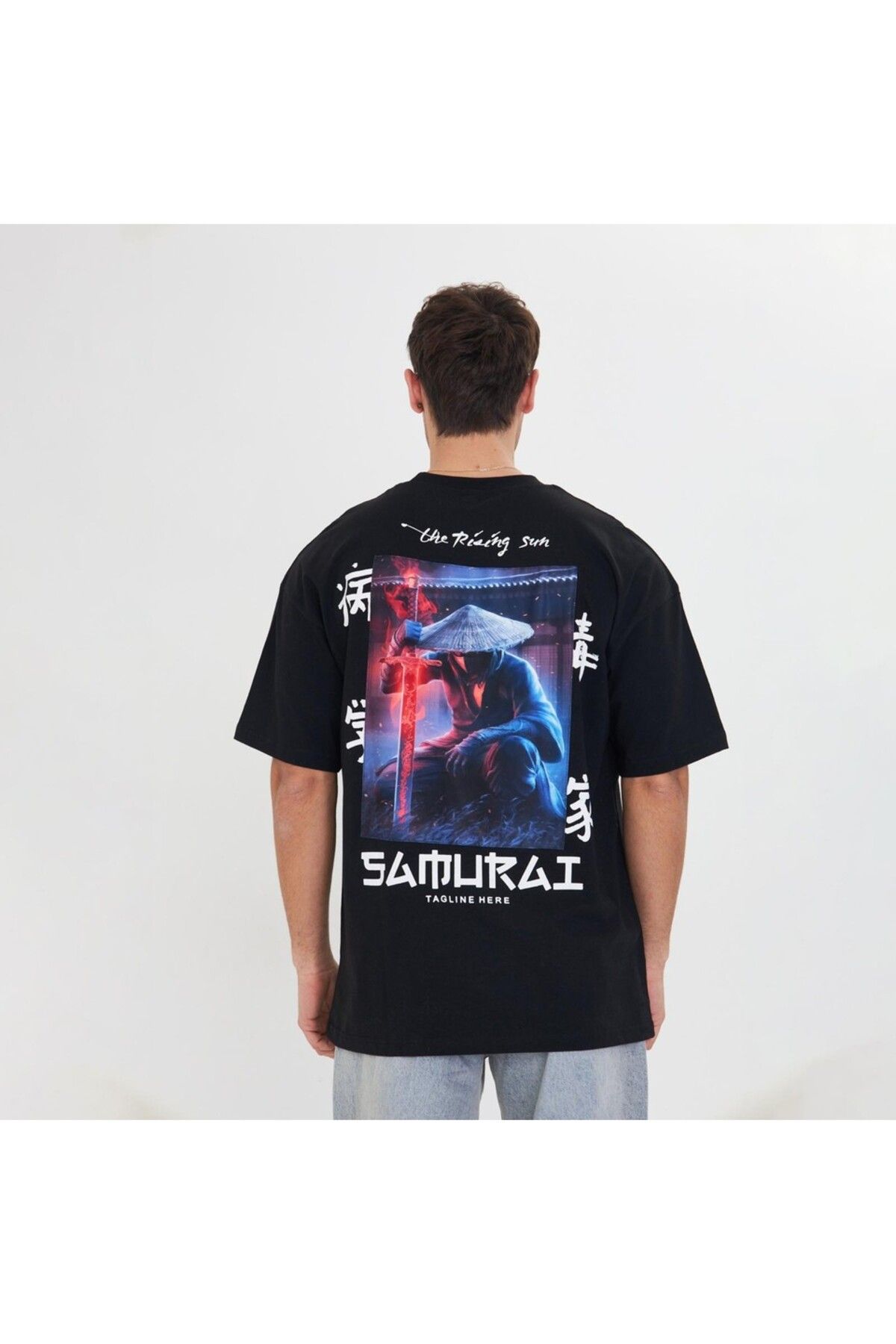 SCHOTT samuray peç baskılı unisex oversize t-shirt