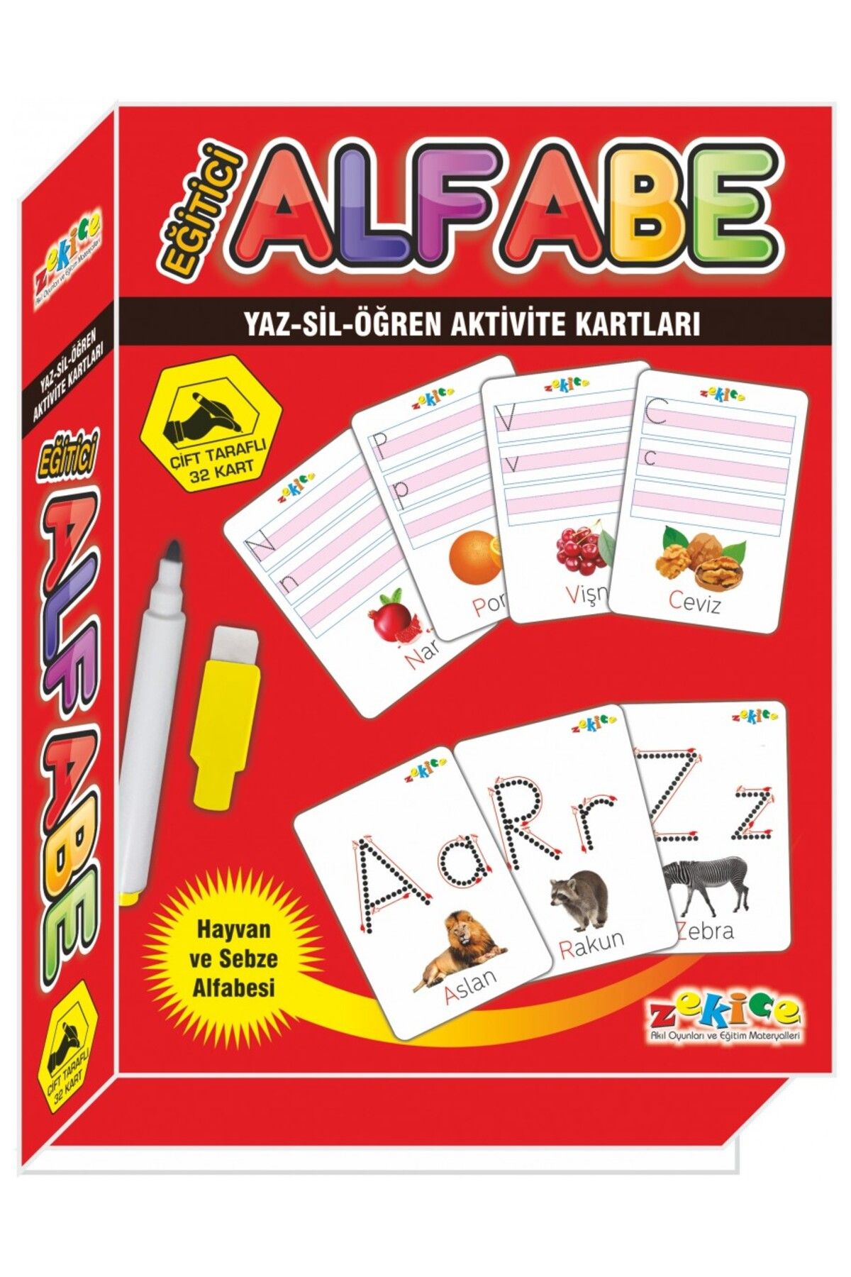 Zekice Eğitici Alfabe yaz-sil öğretici kartlar
