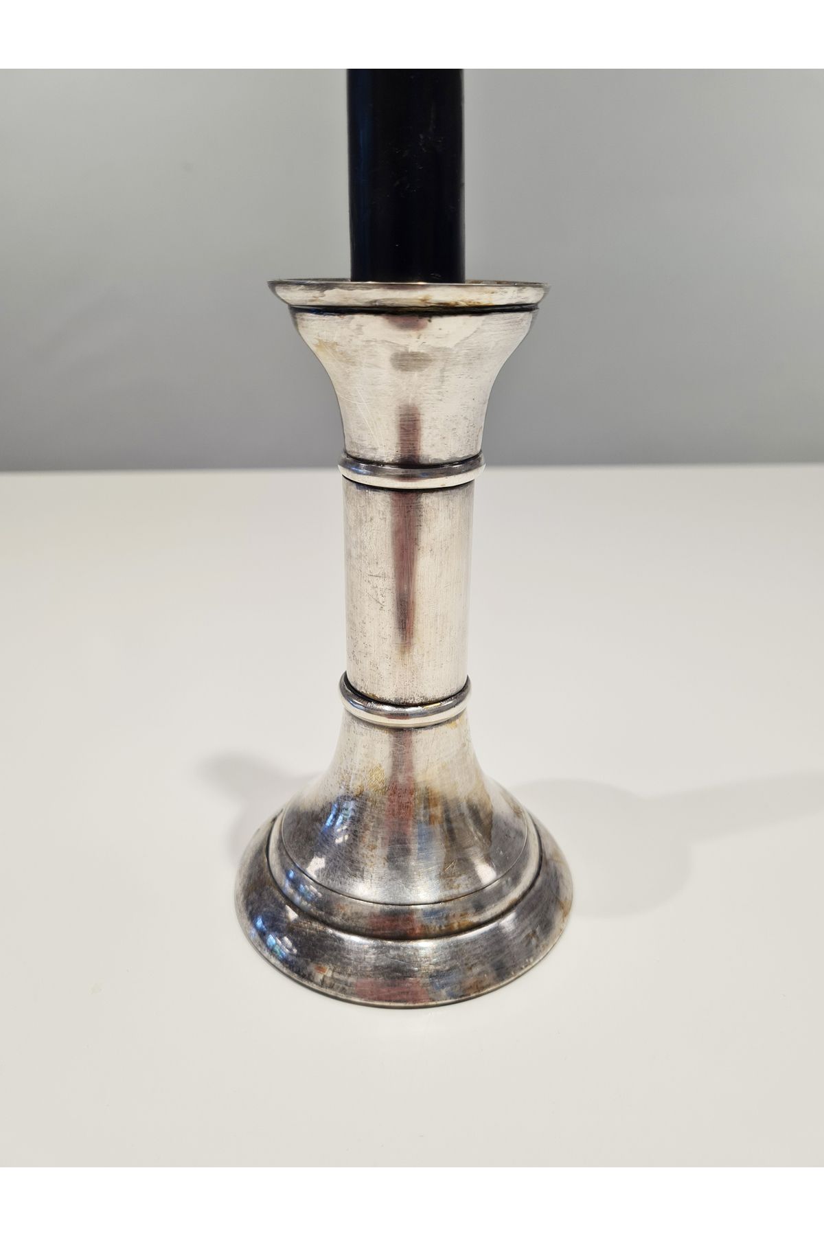 EL YAPIMI Gunther Lambert Collection Vintage Gümüş Kaplama Tekli Şamdan (Koleksiyonluk, 14.5cm)