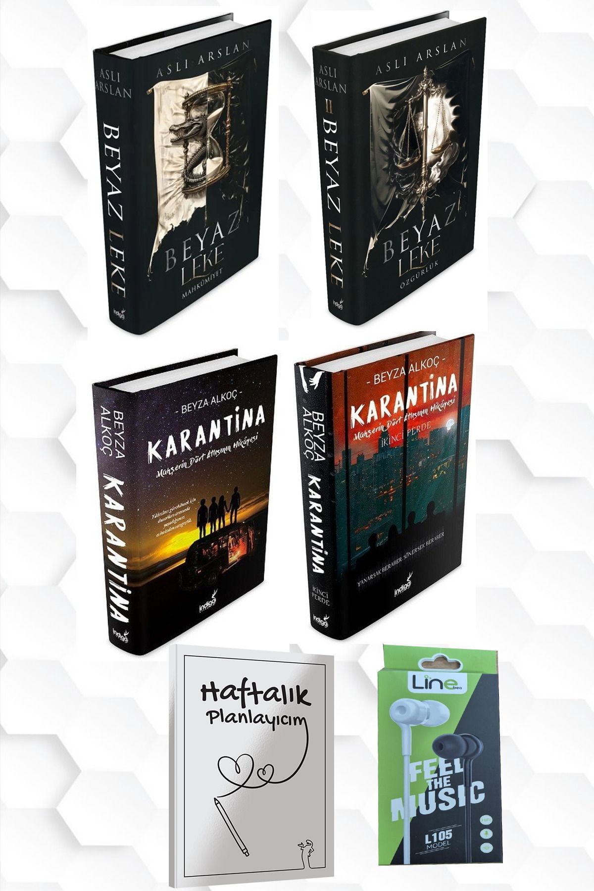 İndigo Kitap CİLTLİ-BEYAZ LEKE 1 VE 2-KARANTİNA 1 VE 2.PERDE+HAFTALIK PLANLAYICIM 52 (HAFTA)KULAKLIK