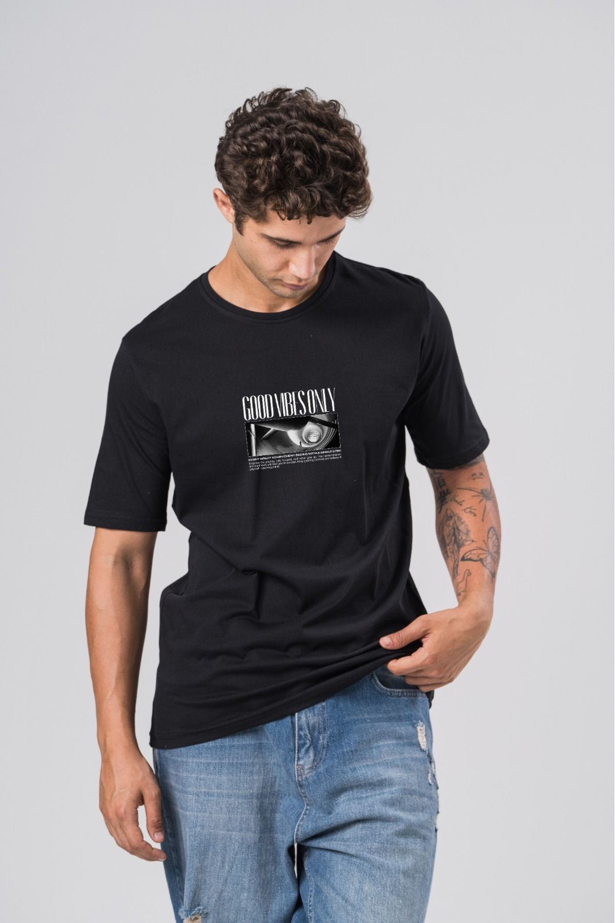 COAL CİTY Erkek Siyah Baskılı Regular %100 Organik Pamuk Siyah T-shirt