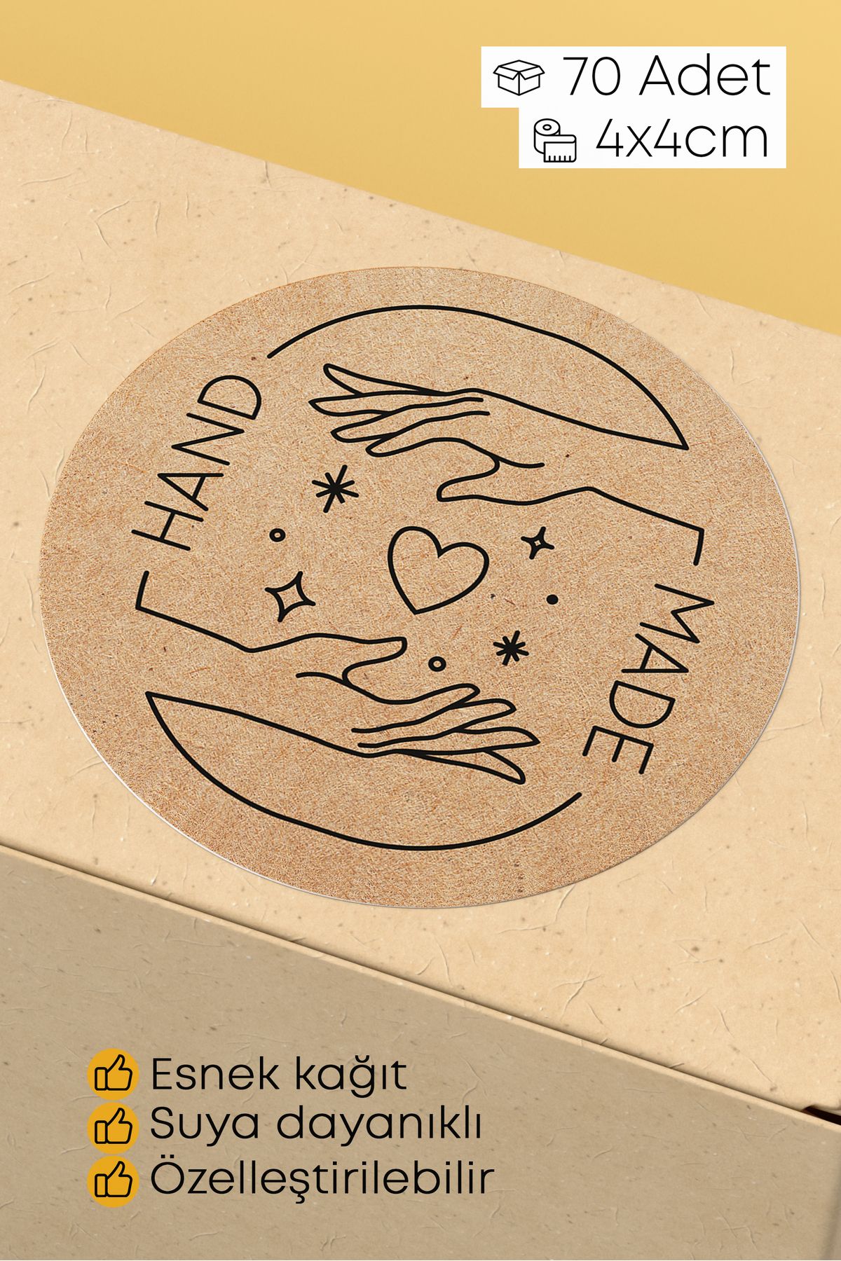 alışveriş kurdu Hand Made Yazılı Sticker Paketleme Kargo Ambalaj Etiketi - 4x4cm 70 Adet