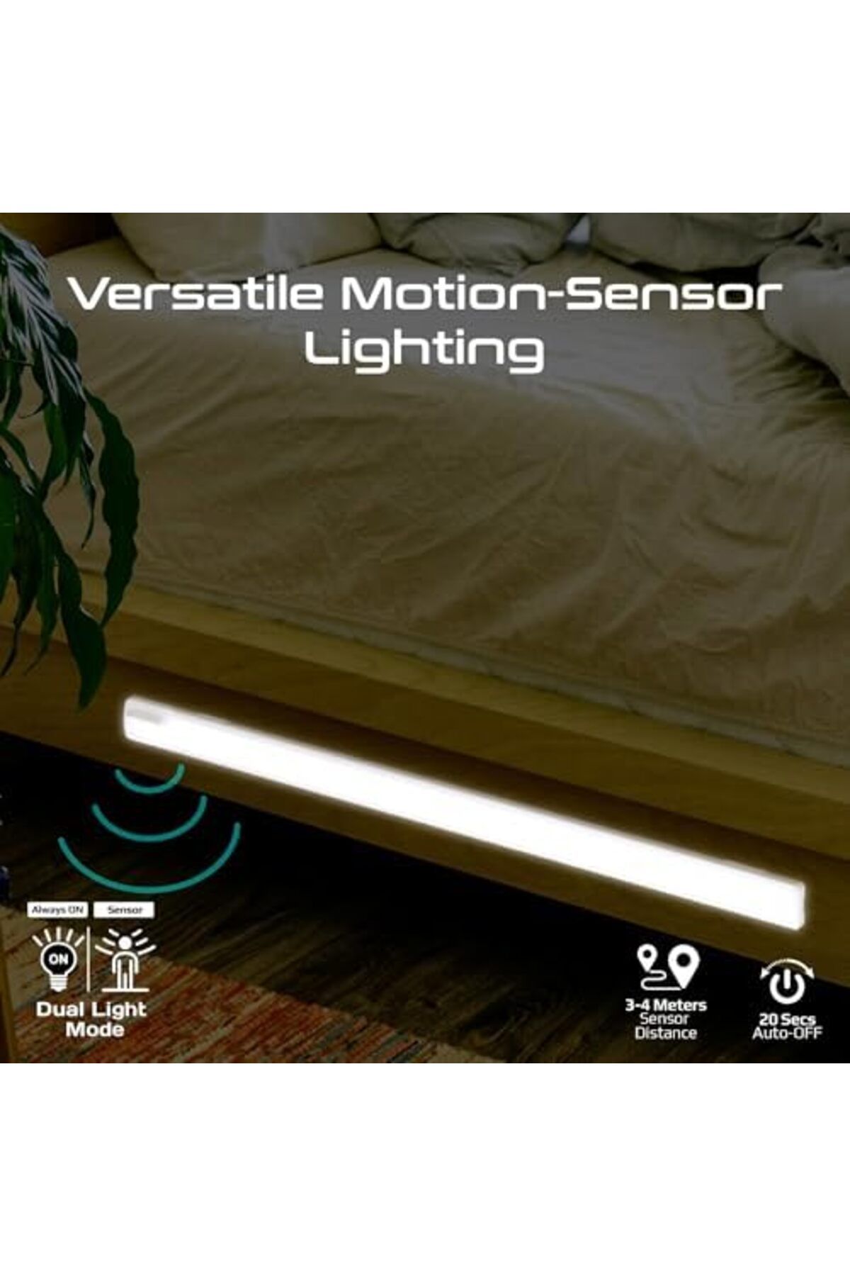 Promate-60cm LED Light with Motion Sensor, 100lm Brightness, Energy-Efficient 4W LEDs, USB-C Recharg 2