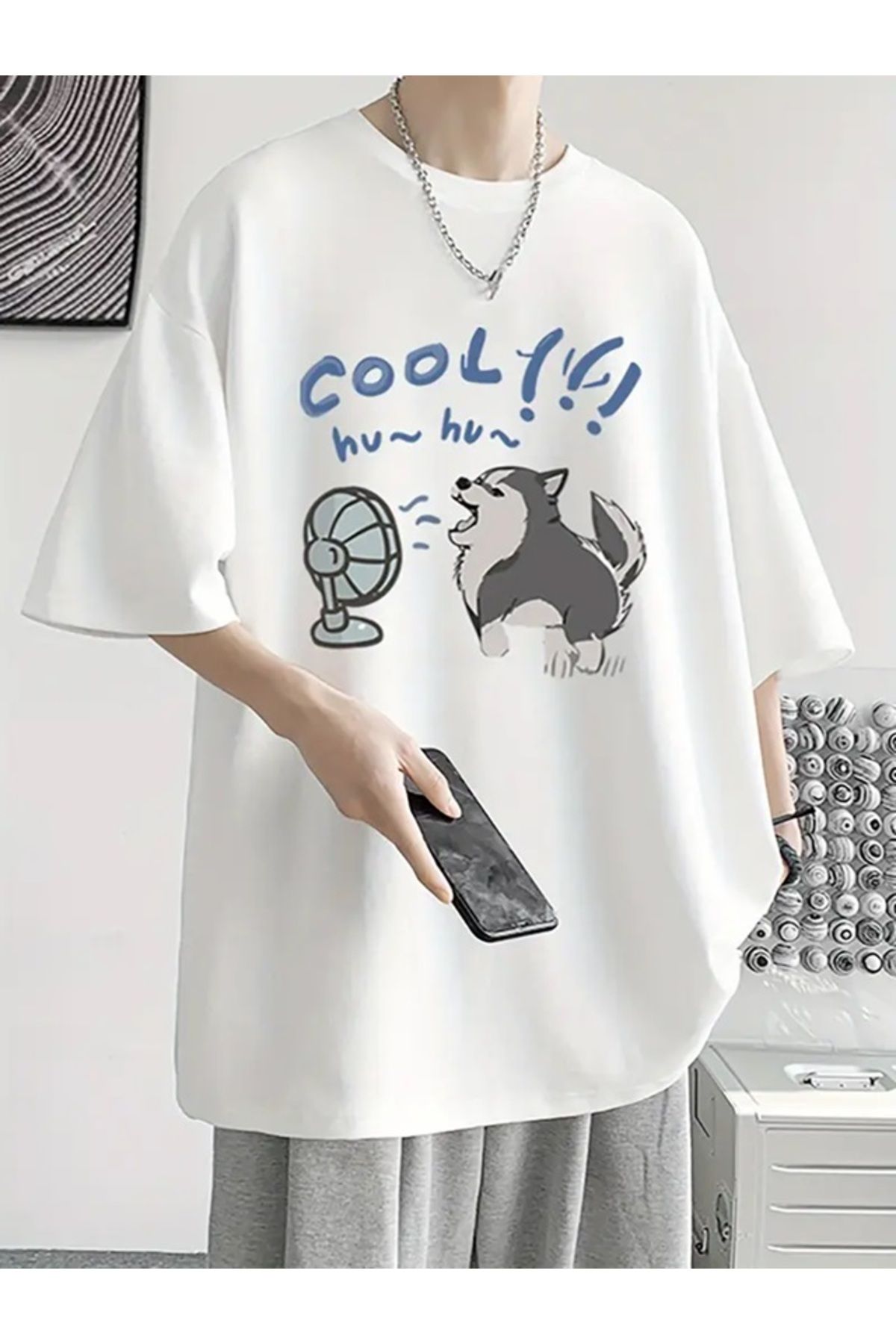 Touz Moda Cool Dog Baskılı Unisex Oversize T-shirt