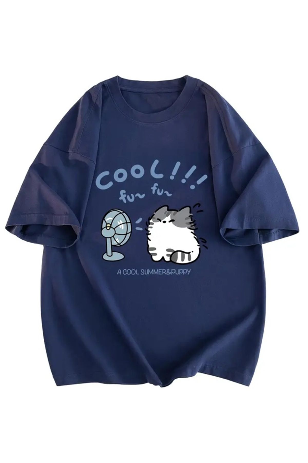 Touz Moda Cool Cat Baskılı Unisex Oversize T-shirt