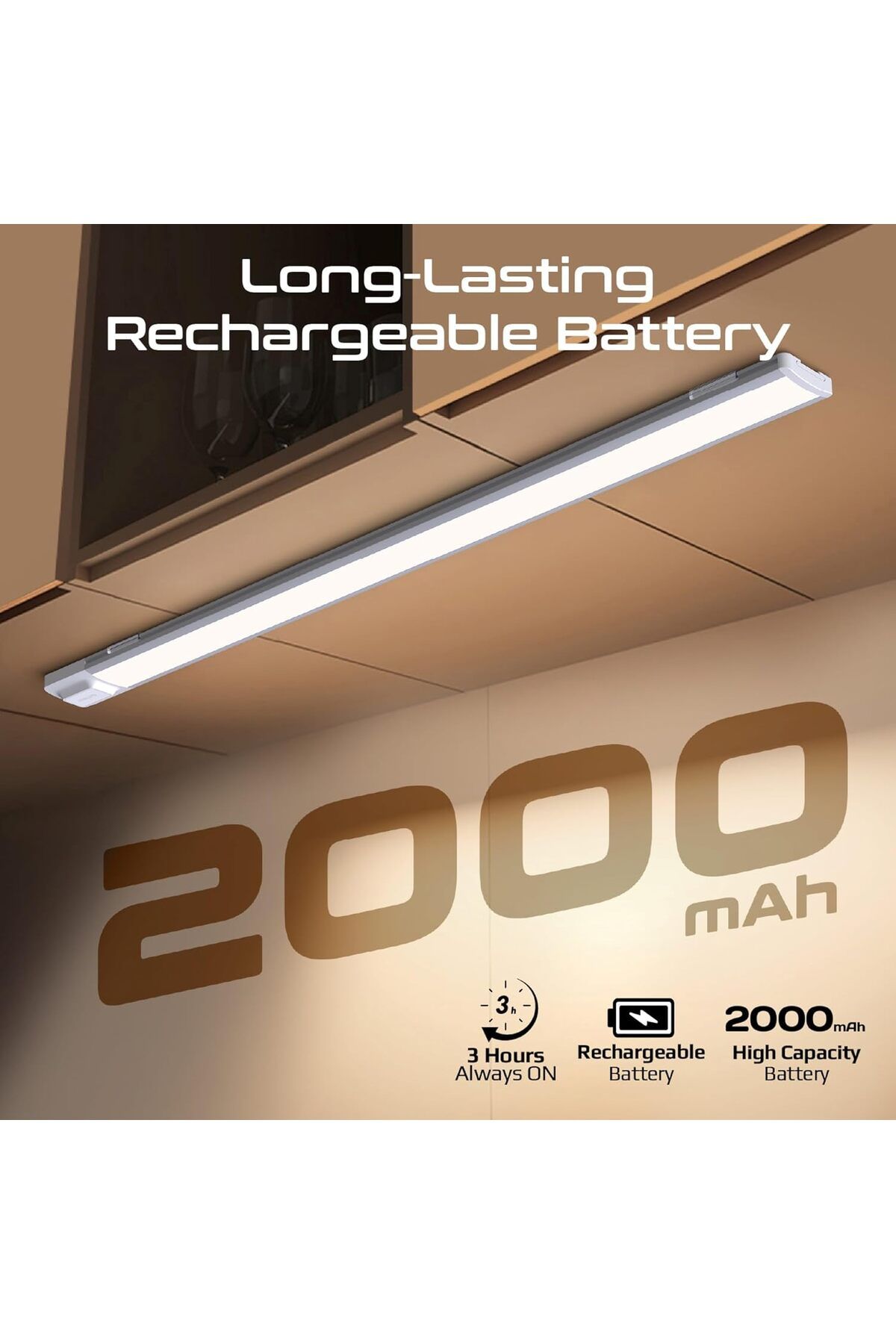 Promate-60cm LED Light with Motion Sensor, 100lm Brightness, Energy-Efficient 4W LEDs, USB-C Recharg 5