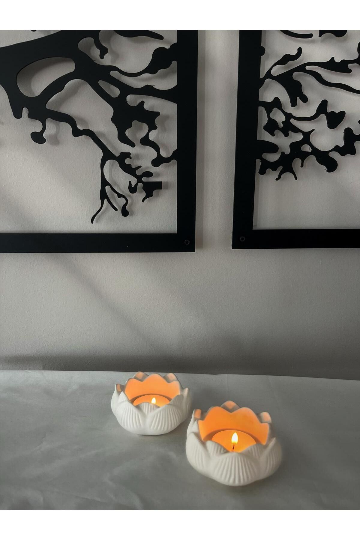 Evosia Design Beyaz Lotus Çiçeği Mumluk (2 adet)