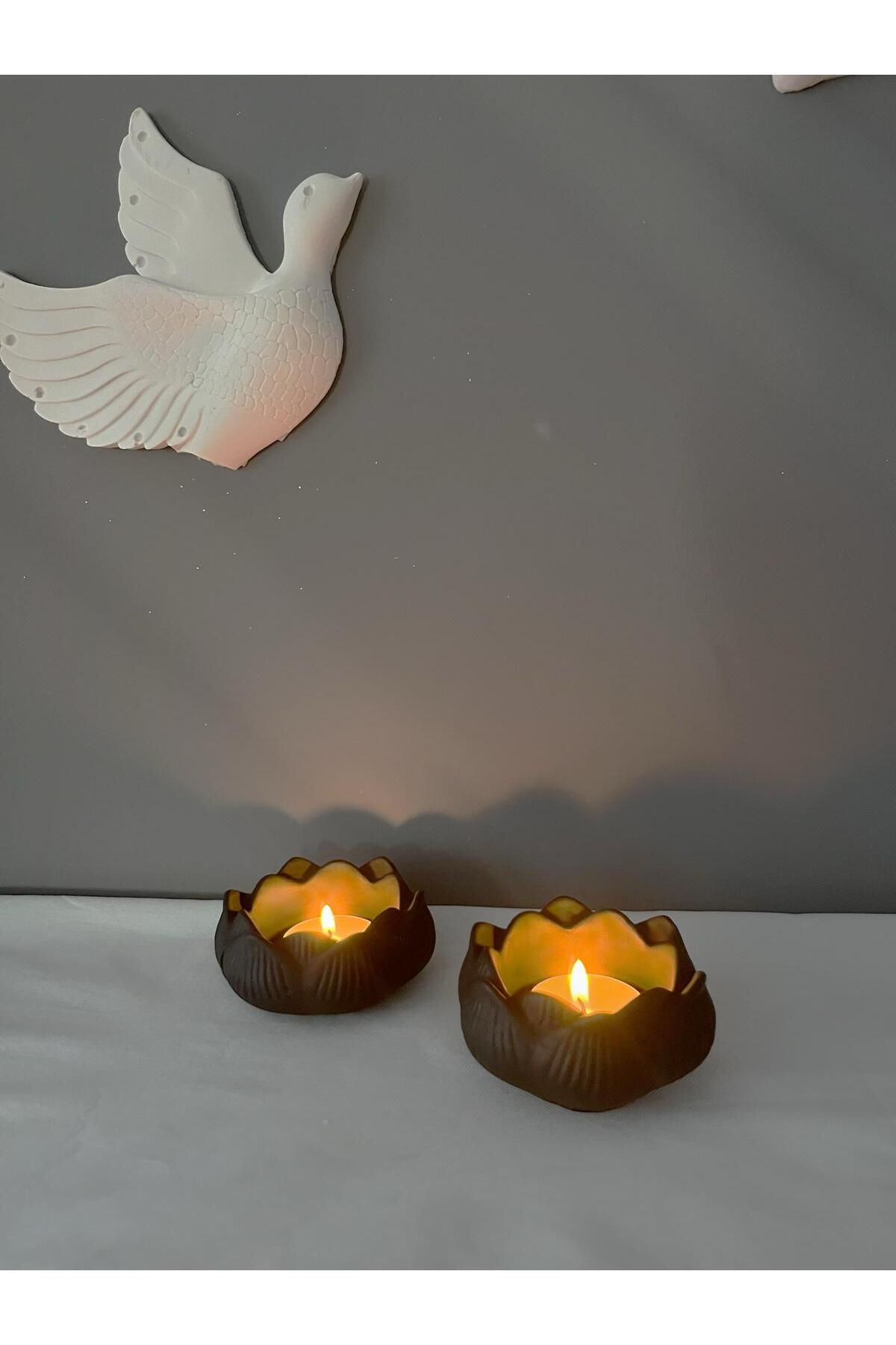 Evosia Design Siyah Lotus Çiçeği Mumluk (2 adet)