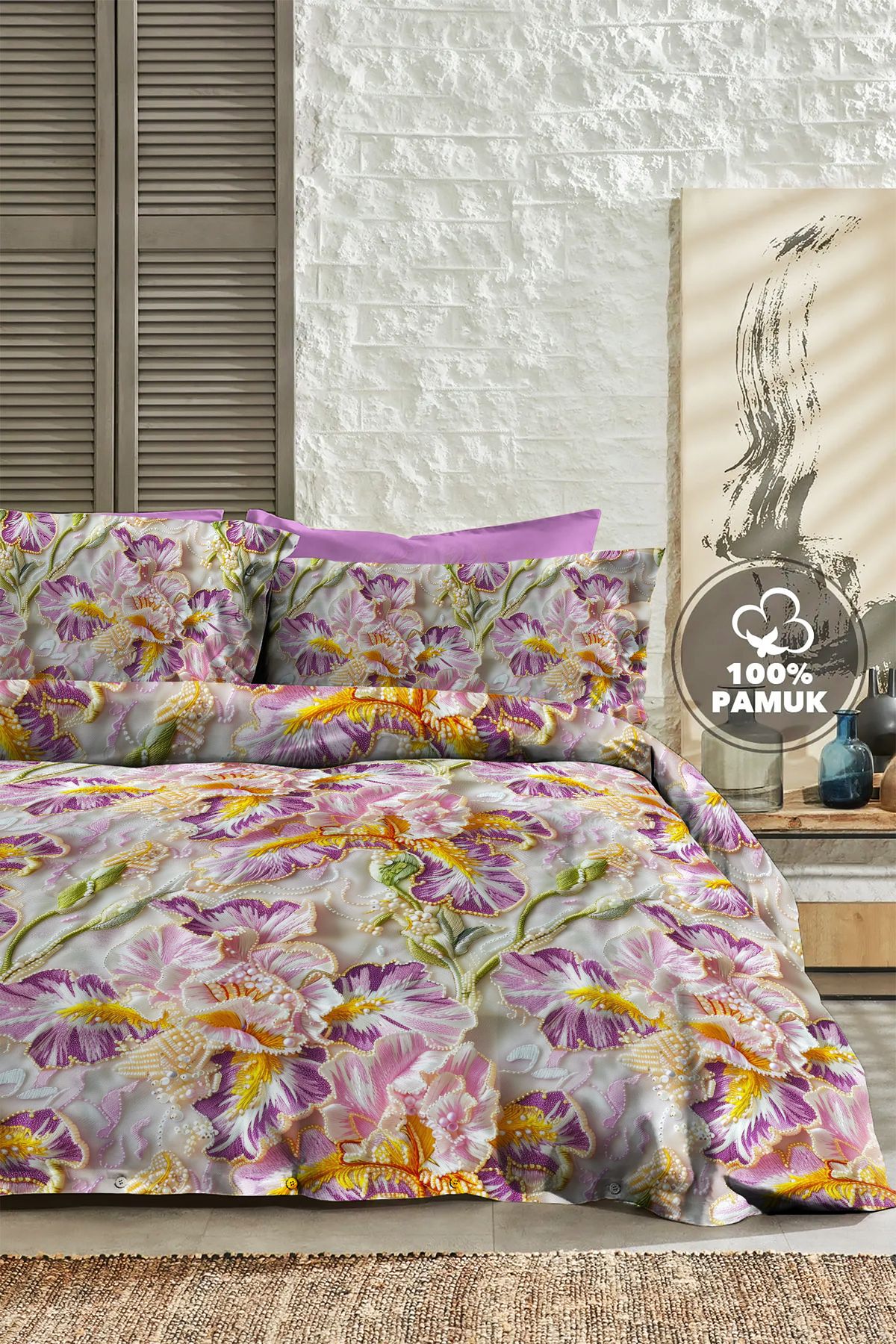 MonoHome Çift Kişilik Nevresim 3D Tasarım %100 Pamuk Oeko-tex®Sertifikalı Özel Dokuma Embroidery Dreams