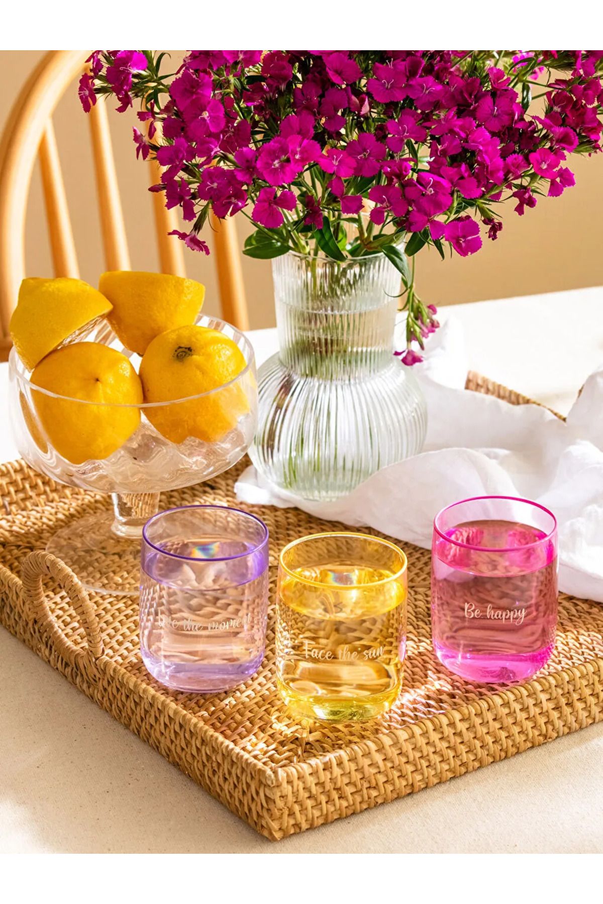 LC Waikiki LCW HOME Karişik Yazı Baskılı Renkli Cam Bardak 3'lü 280 ml