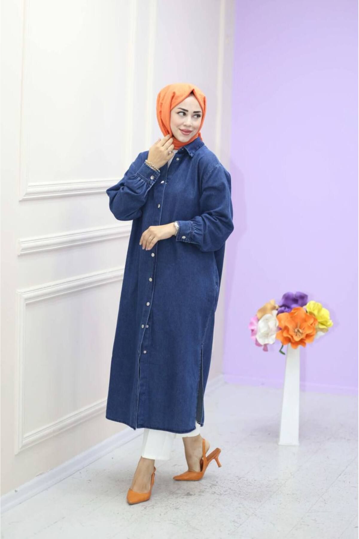 Suede Style 9058 - Çıtçıtlı Uzun Rahat-Şık Kadın Elbisesi