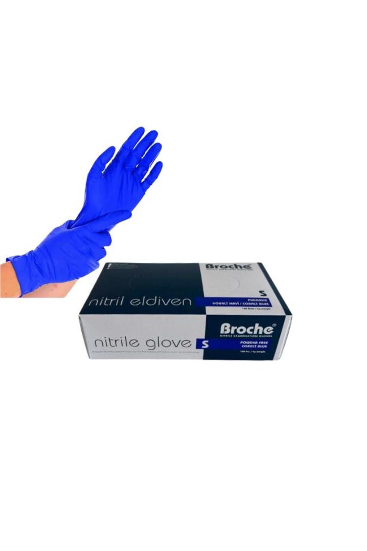 Broche Nitril Pudrasız Kobalt Mavi Muayene Eldiveni 100 Adet Small
