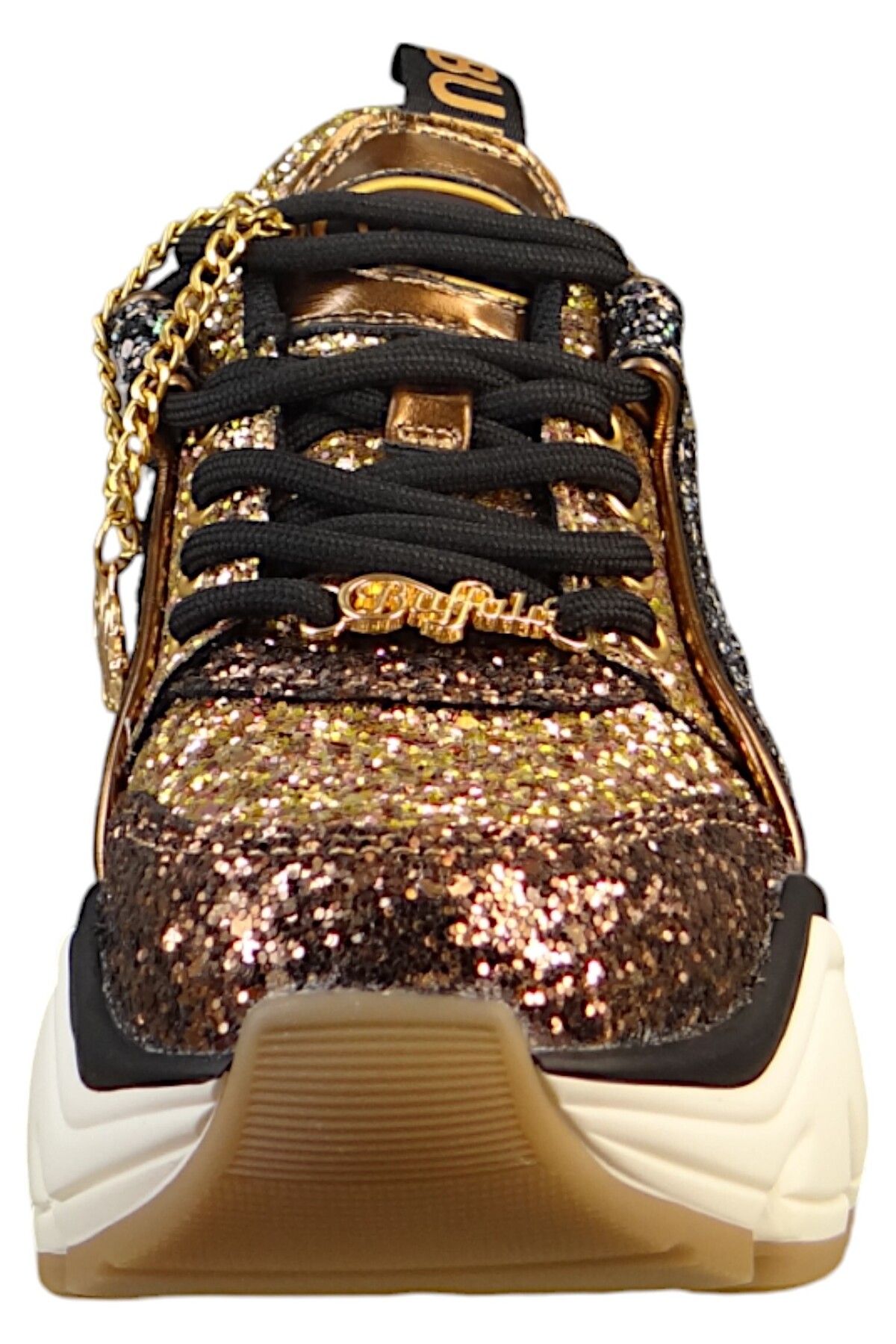 Buffalo-Damen Mid Sneaker Binary Glam Low Top 1636282 Goldfarben Black/Gold Kunstleder mit herausnehmbarem 6