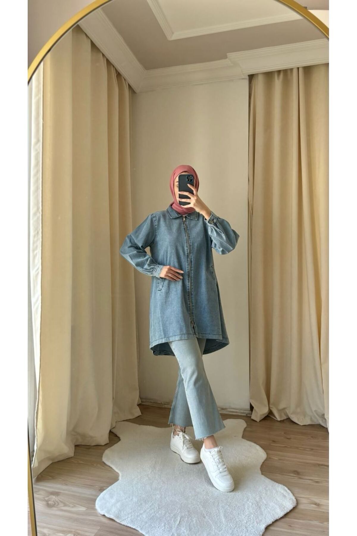 Suede Style 8850- Fermuarlı Rahat Şık Kadın Kot Tunik