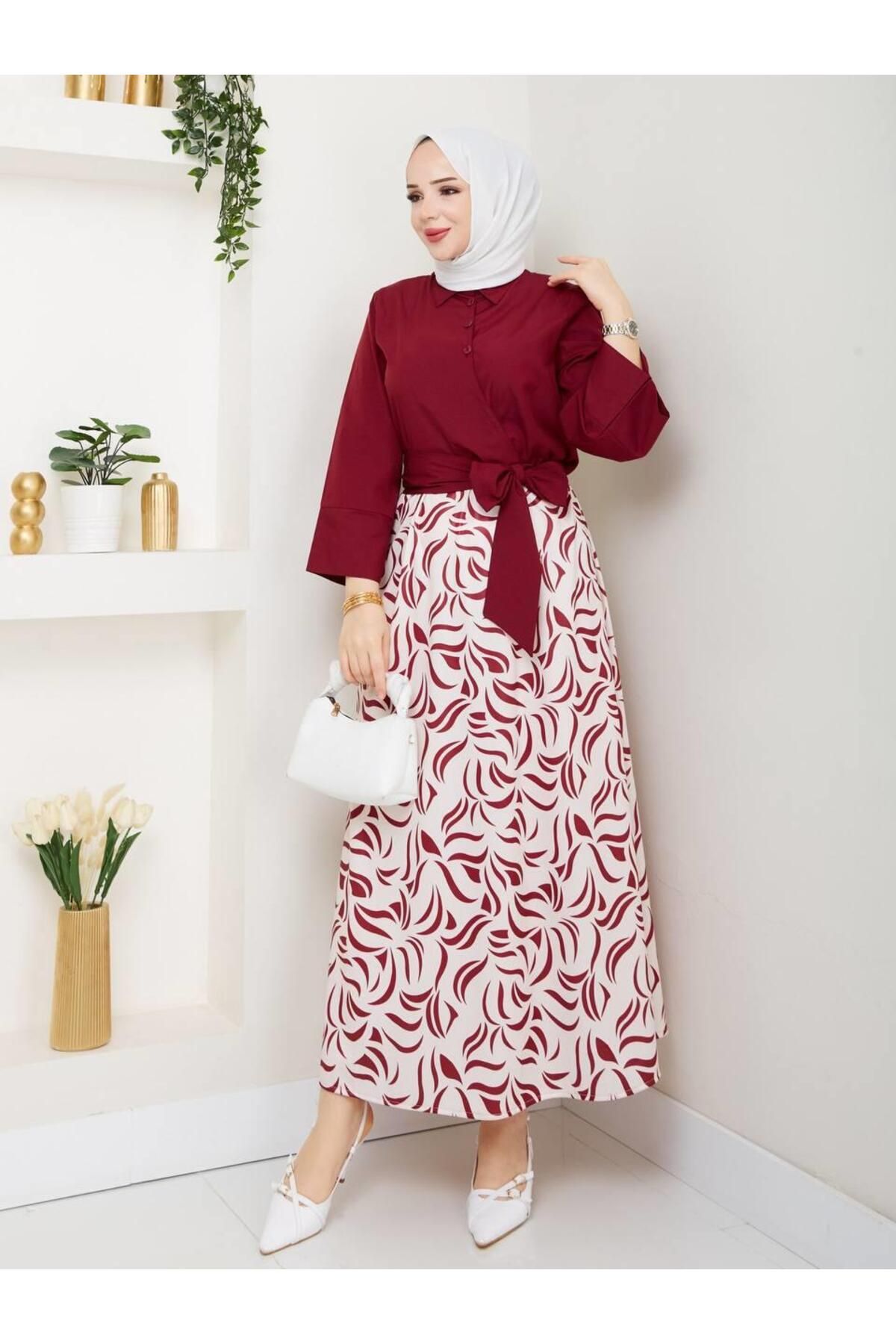 moda periy kadın yazlık mevsimlik tarz Yandan Bağlamalı Tunik Desenli Etek Takım tesettür kombin