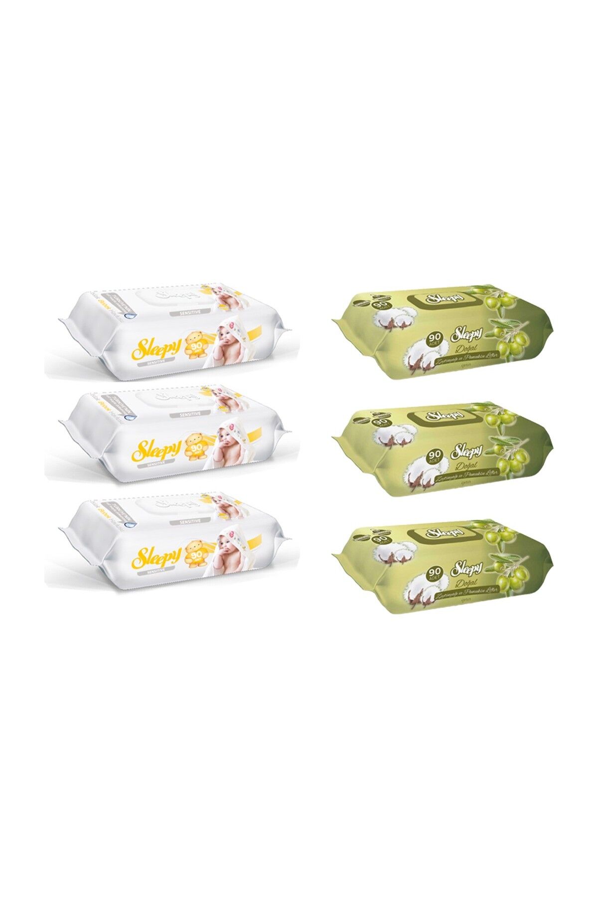 Sleepy Sensitive Islak Havlu 90'lı x 3 Adet + Zeytinyağlı 90'lı x 3 Adet