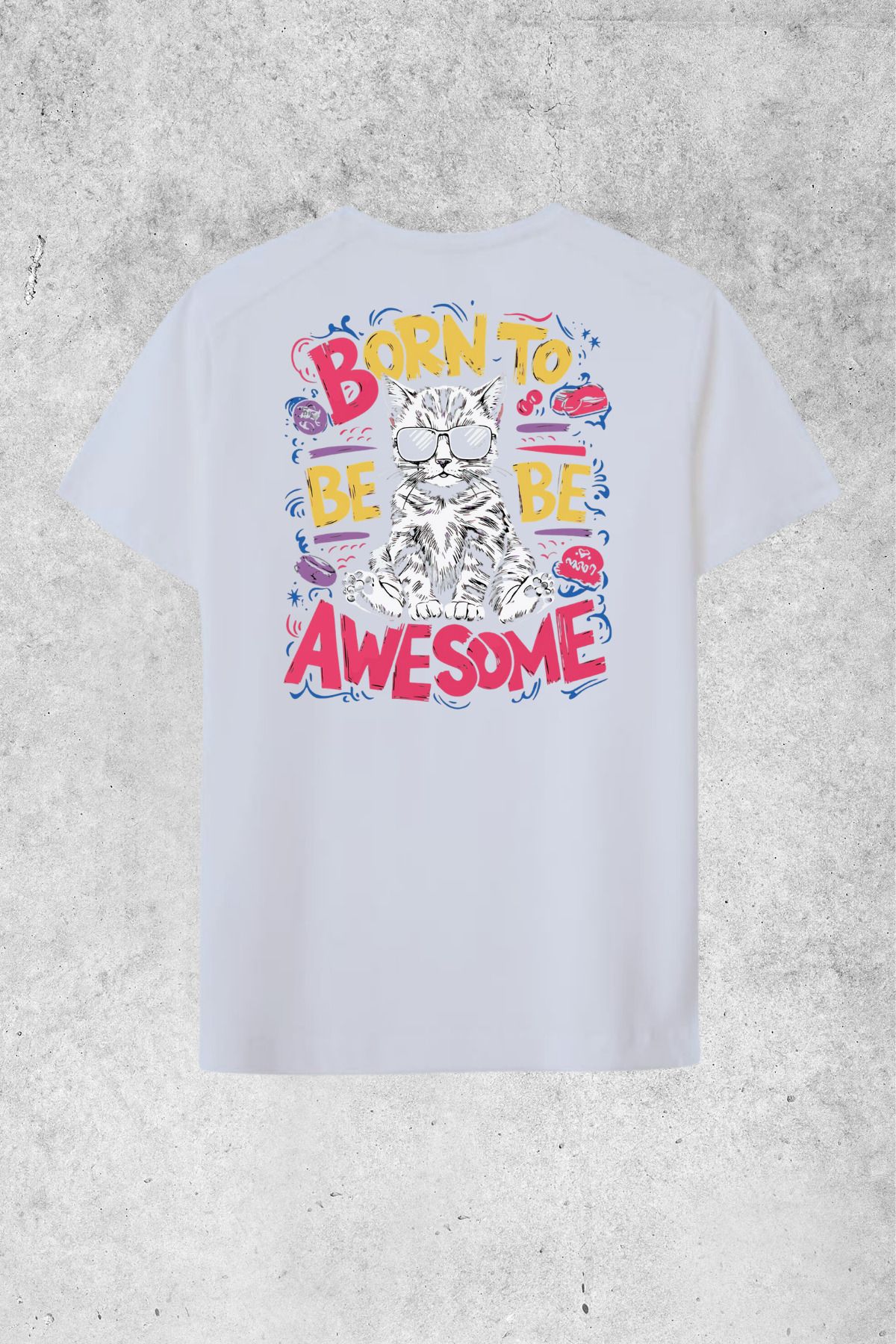 MOLICO Basic Unisex sıfır yaka kısa kollu BORN TO BE DESENLİ SIRT BASKILI OVERSİZE TSHİRT