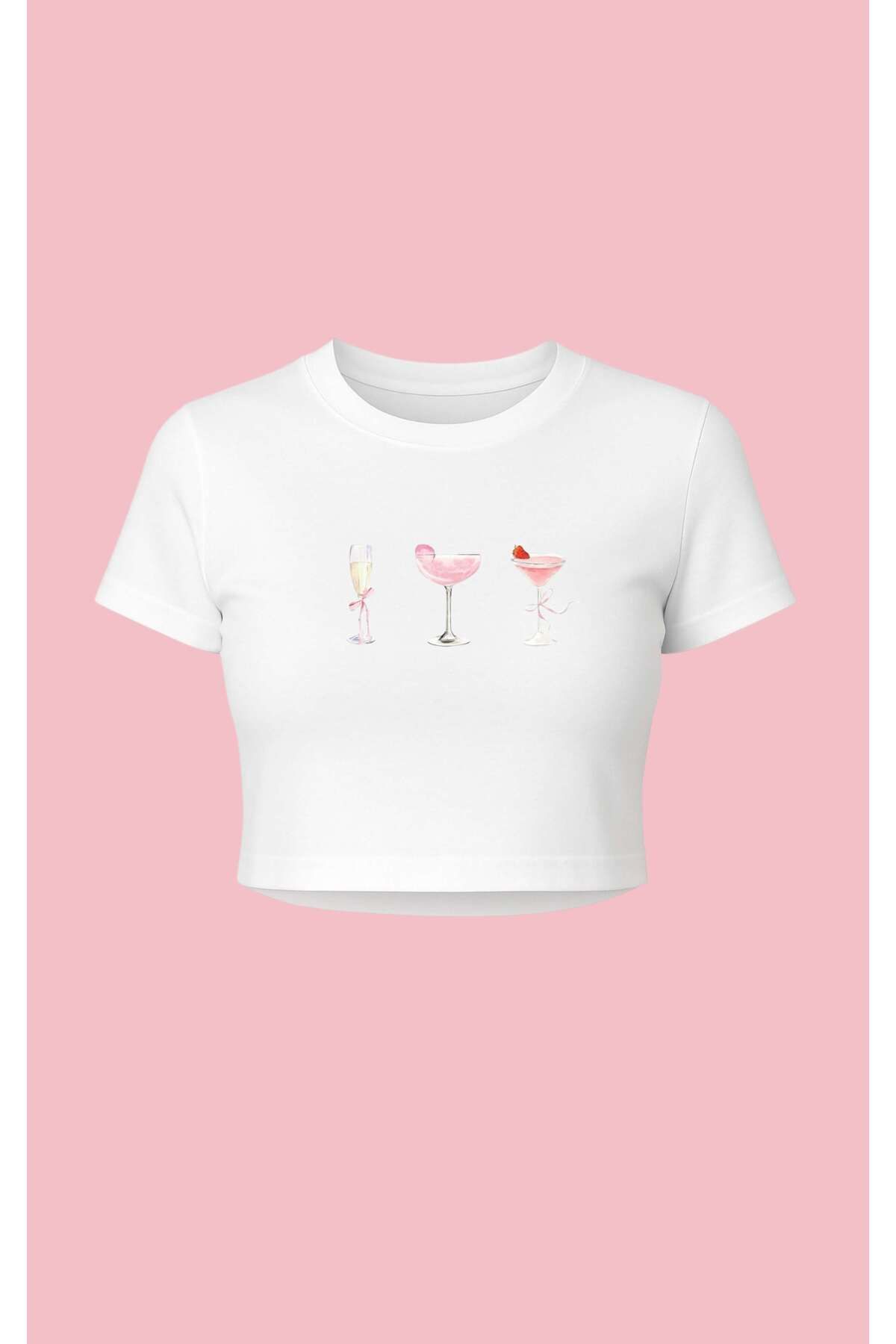 Altair Tr Beyaz renk kokteyl margarita Baskılı crop tshirt Kadın pamuklu