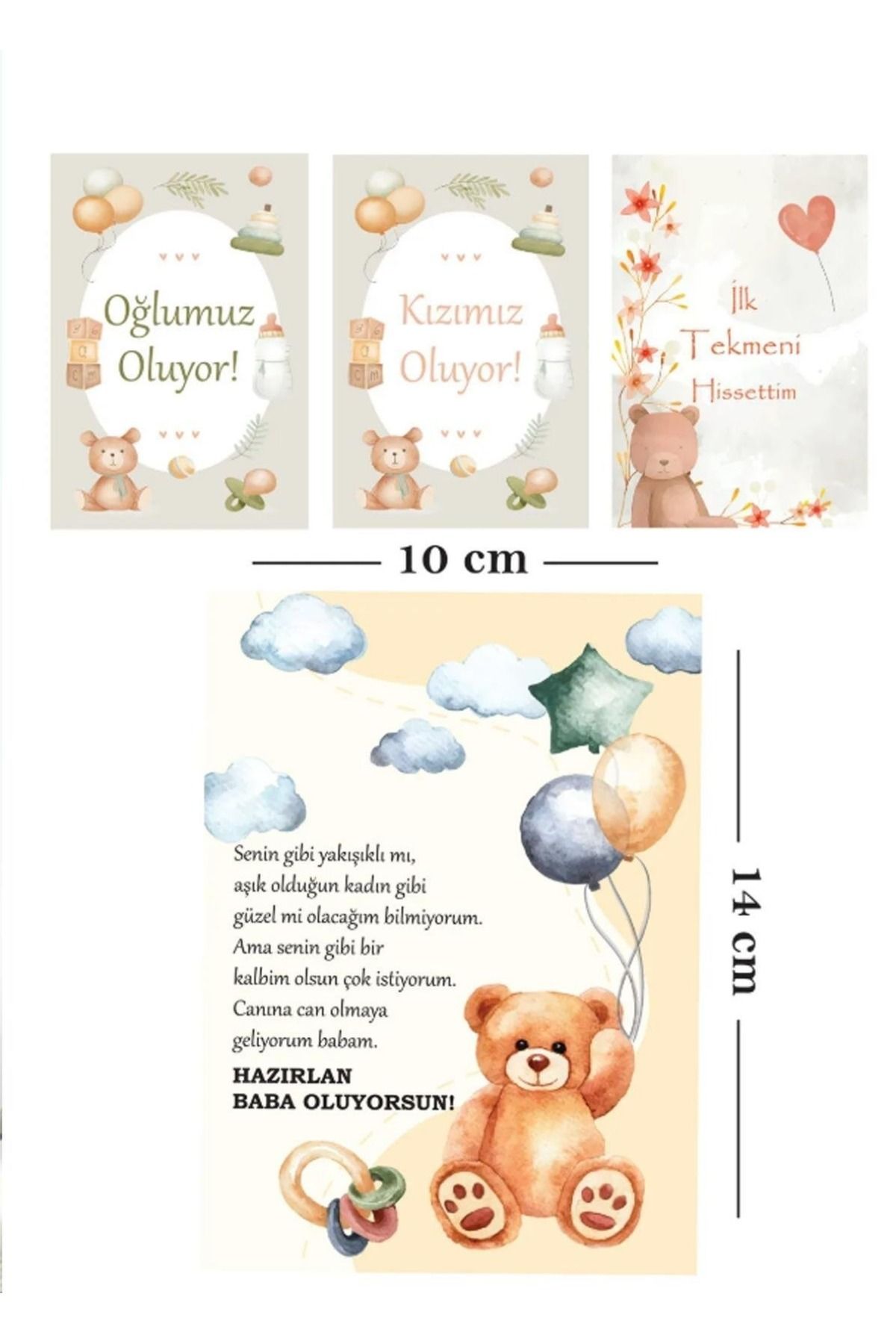 CherryPie Baba Oluyorsun Müjde Anı Kartı 7 Adet - Anne Baba Oluyorum Kızımız Oğlumuz Oluyor Bebek Hediyelik