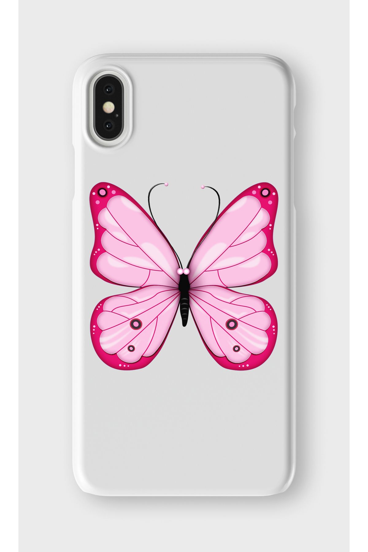 lelia iPhone X ve XS Uyumlu Pembe Kelebek Tasarımlı İçi Kadife Lansman Beyaz Silikon Kılıf