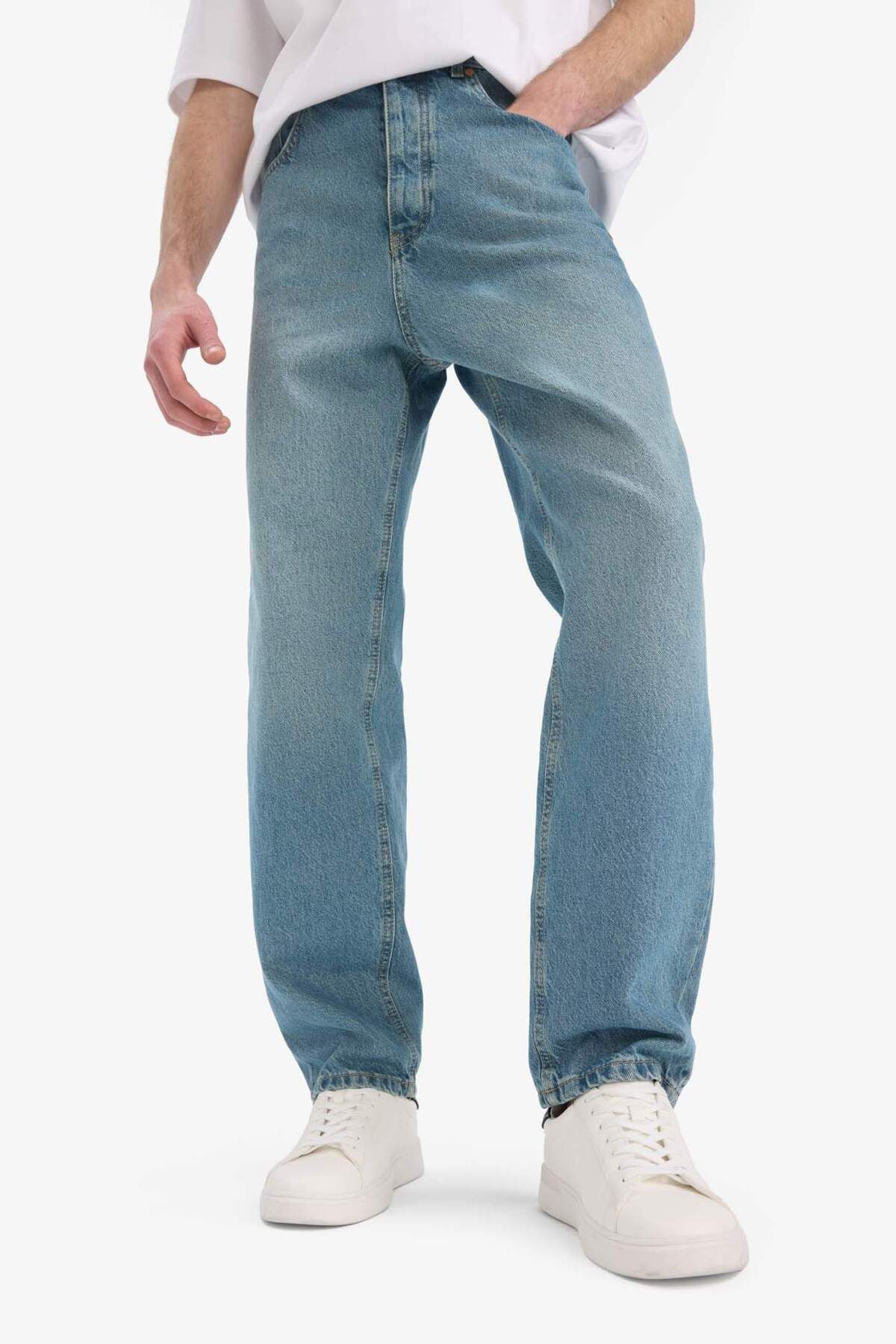 KAMİLKUNDURA %100 Pamuk Baggy Fit Geniş Kalıp Normal Bel Geniş Paça Soluk Efektli Jean Pantolon D7279ax25sp
