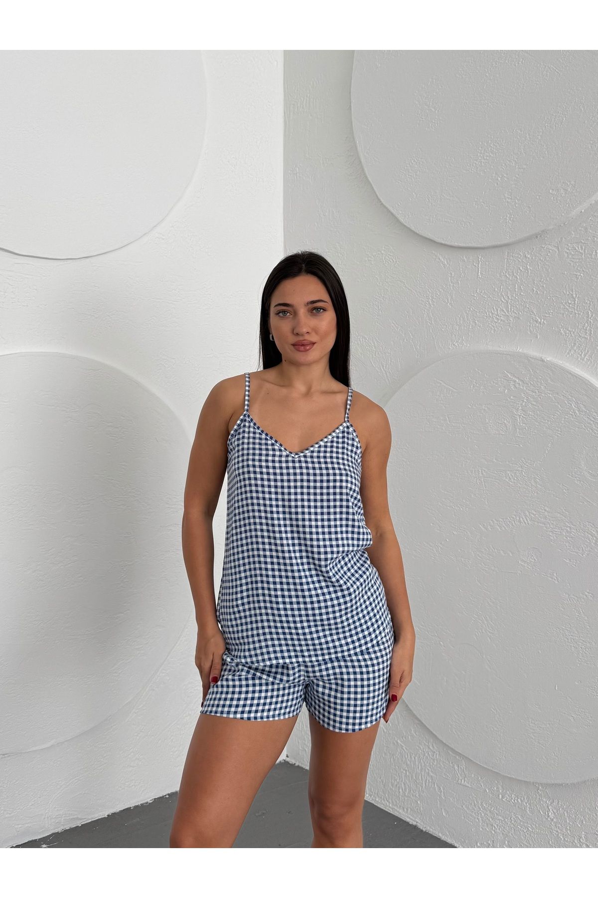 XICCOO Ekose Şortlu Dokuma Pijama Takımı