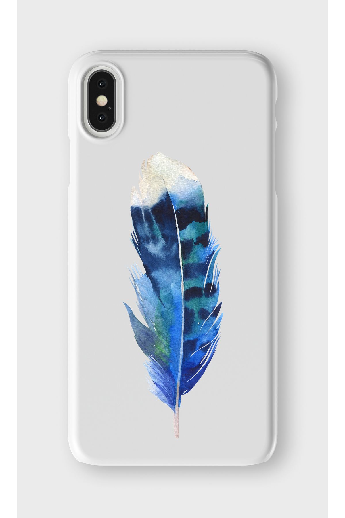 lelia iPhone XS Max Uyumlu Mavi Kuş Tüyü Tasarımlı İçi Kadife Lansman Beyaz Silikon Kılıf