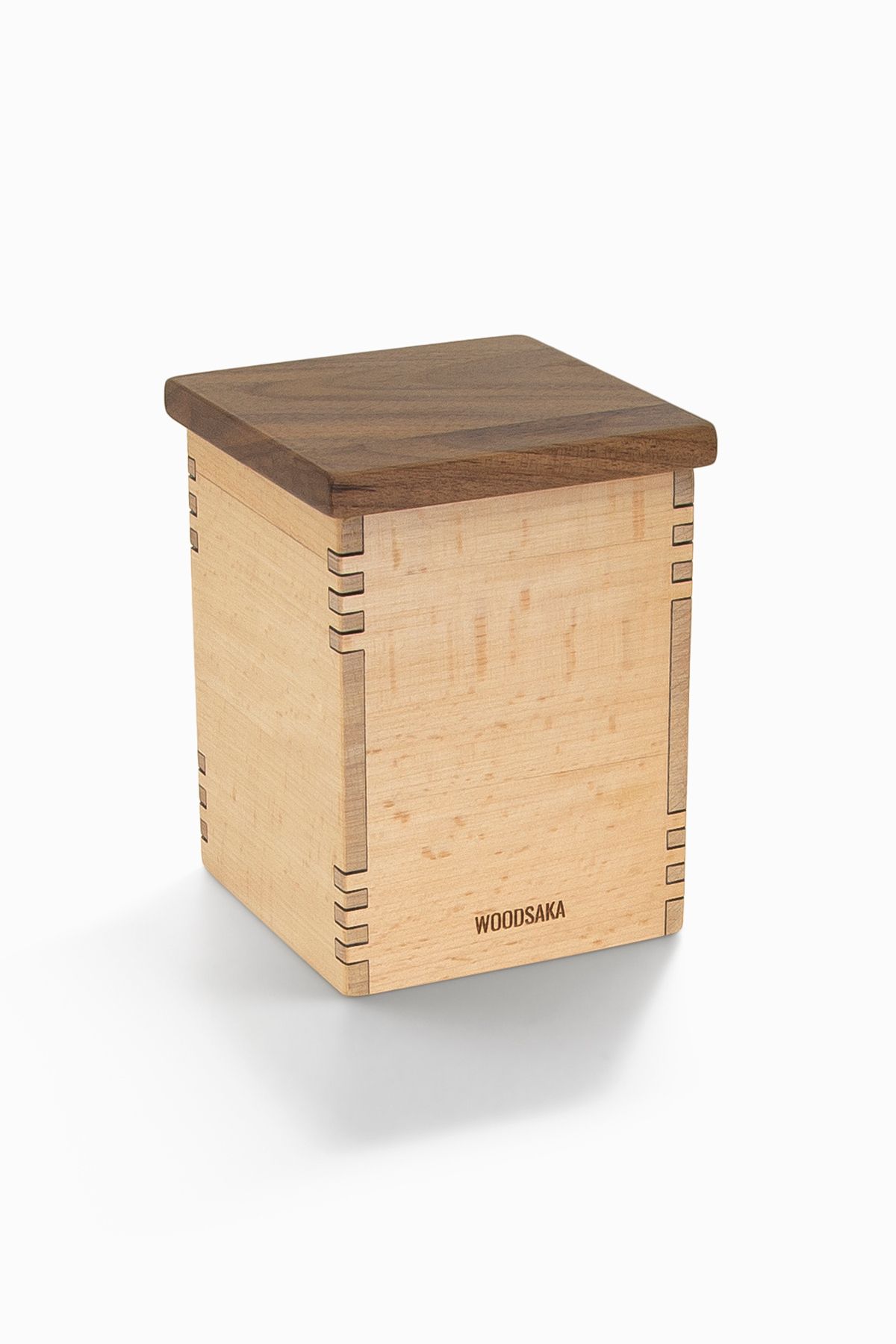 Woodsaka Mutfak İçin Sağlıklı Ahşap Saklama Kutusu - Gürgen & Ceviz - 11.8cm x 11.8cm x 29.5cm