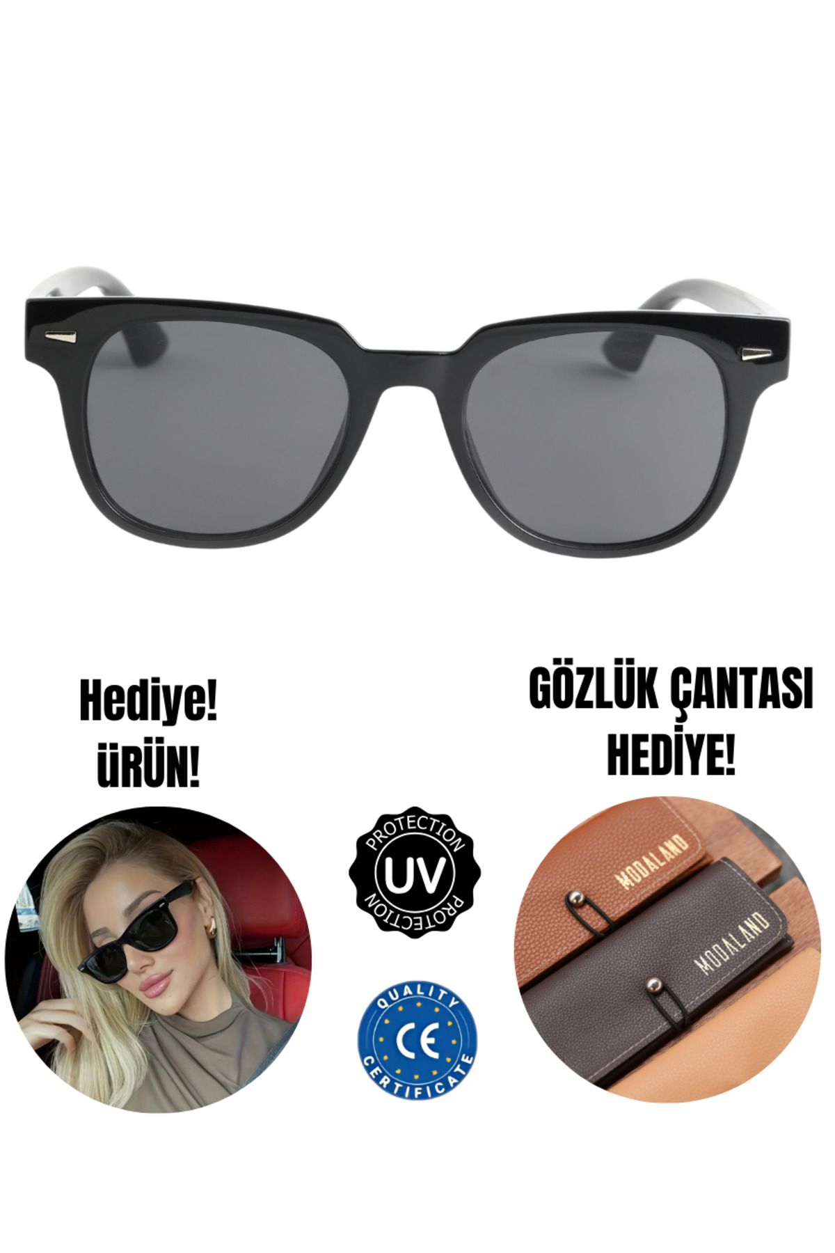 ModaLand Joanne Black Erkek&Kadın Güneş Gözlüğü Uv 400 Cam