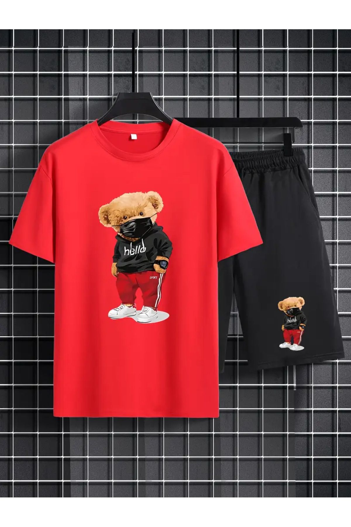 aynewmoda Büyük Beden Genç Kısa Kollu Şort Takımı Rahat Baskılı Yazlık Spor Gömleği, Büyük Beden