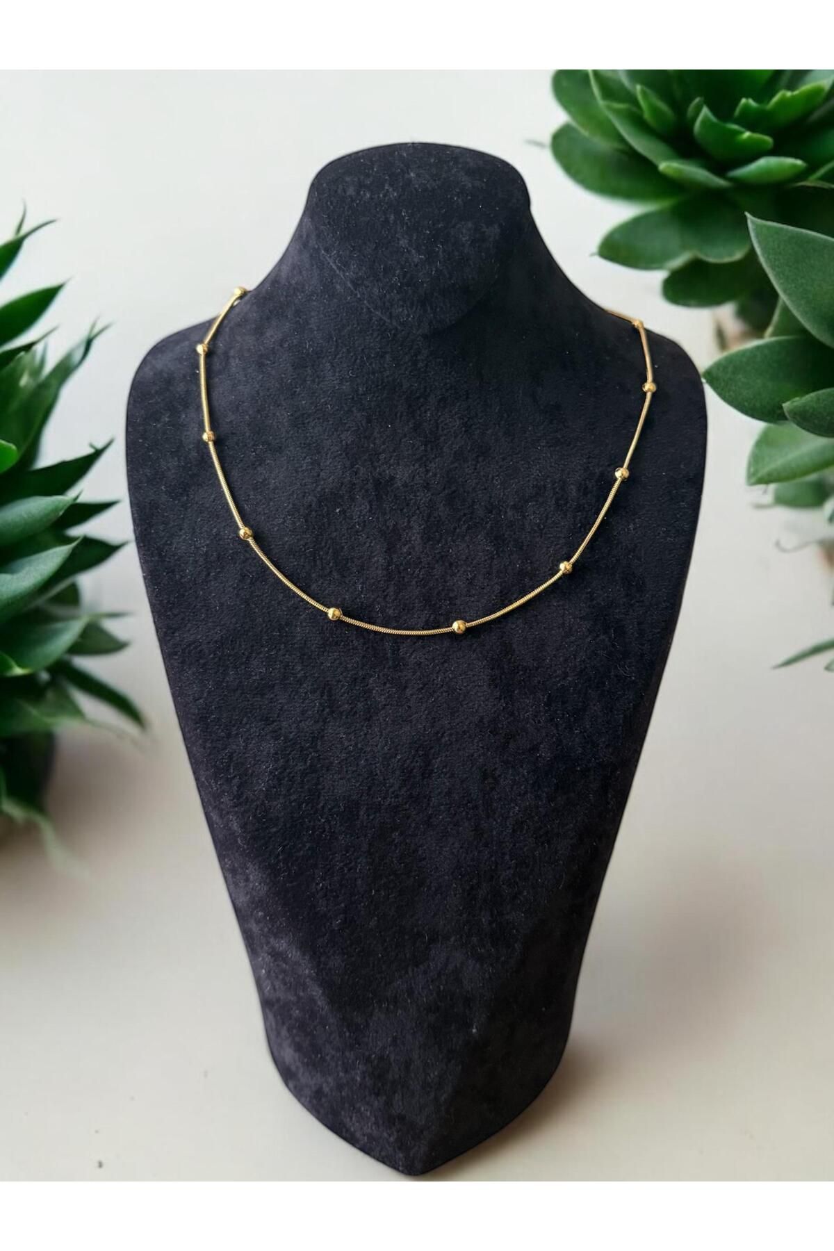 Constanza Exclusive Minimal Boncuklu Çelik Kolye Cns072-3