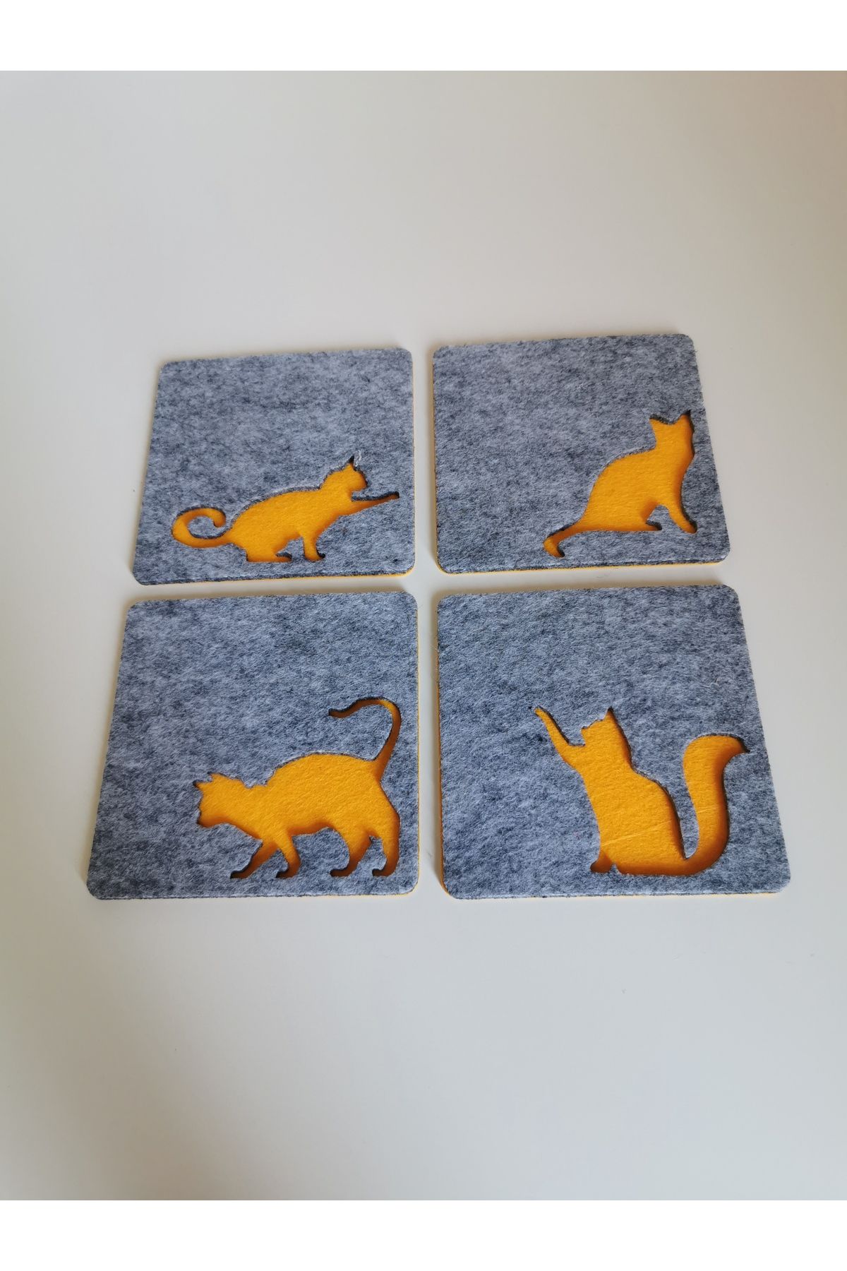 FGFELTSHOP Kediler Keçe Bardak Altlığı Seti