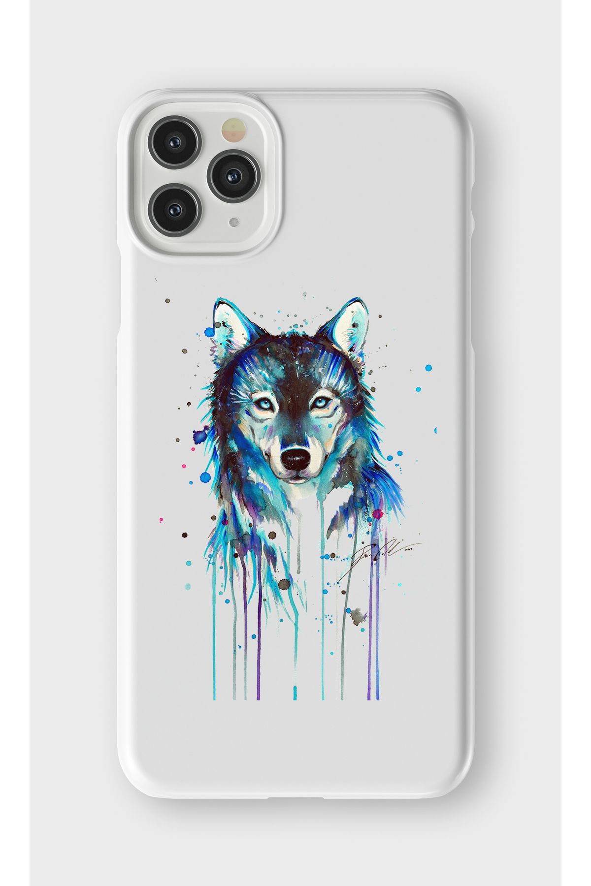 lelia iPhone 11 Pro Max Uyumlu Mavi Kurt Tasarımlı İçi Kadife Lansman Beyaz Silikon Kılıf